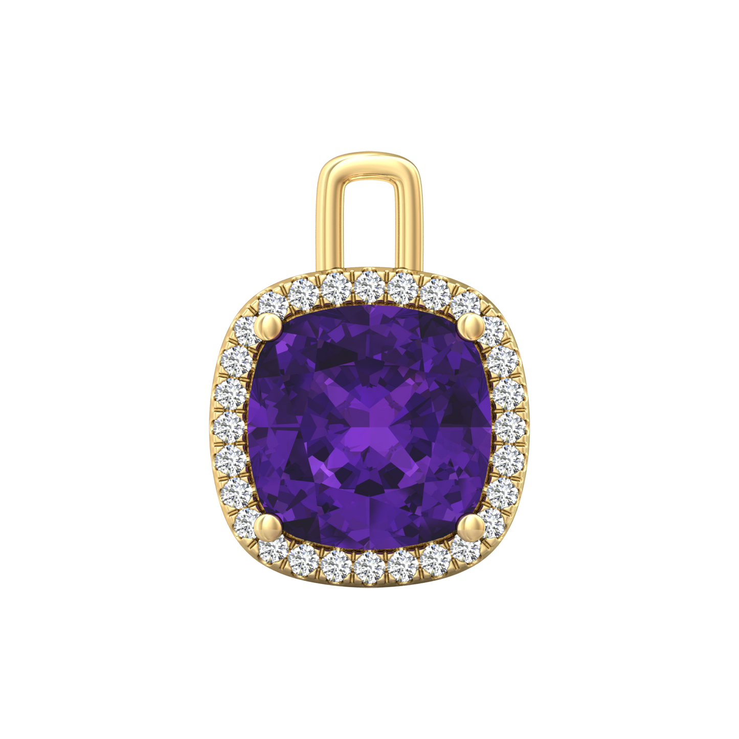 Nova diamond set pendant attachment set with a cushion shaped Amethyst Gardiner Brothers Yellow Gold