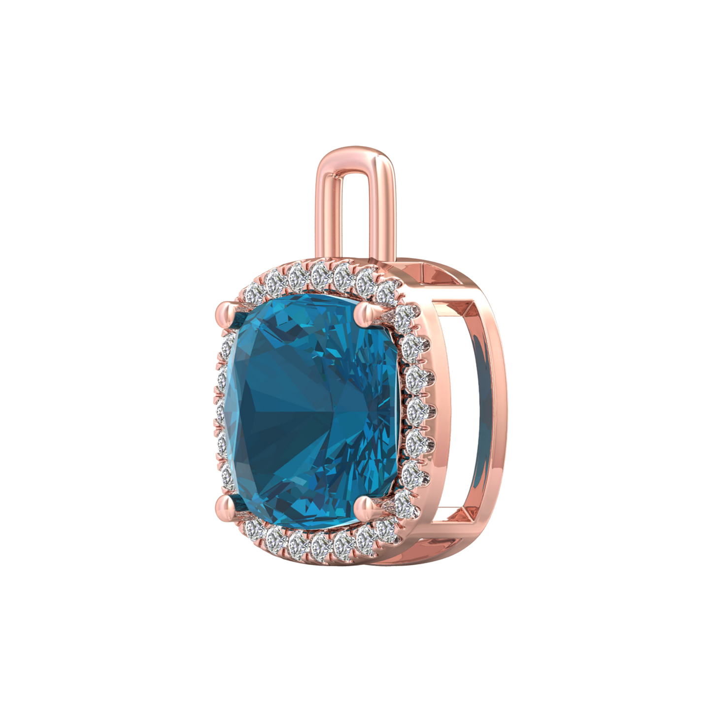 Nova diamond set pendant attachment set with a cushion shaped London Blue Topaz Gardiner Brothers