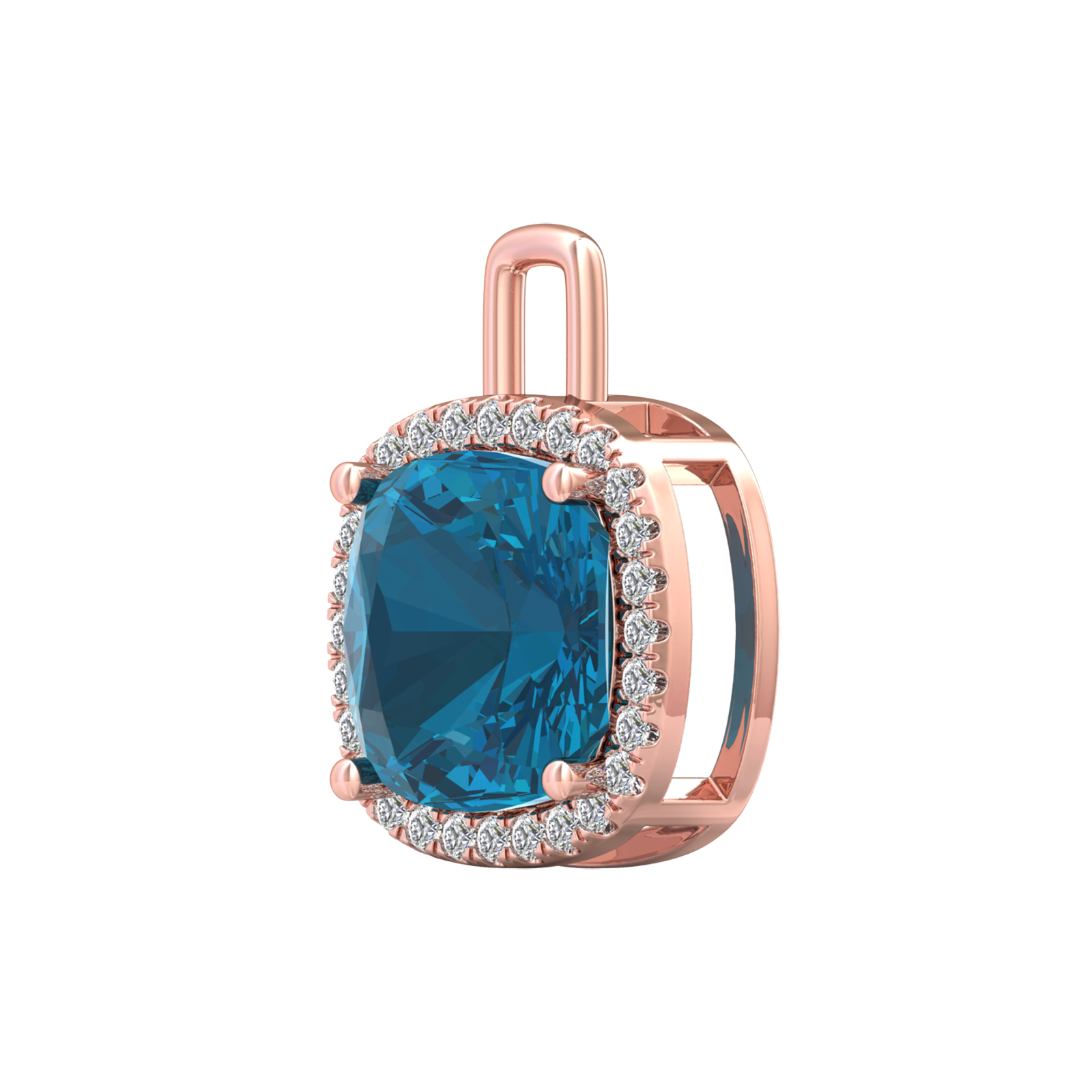 Nova diamond set pendant attachment set with a cushion shaped London Blue Topaz Gardiner Brothers