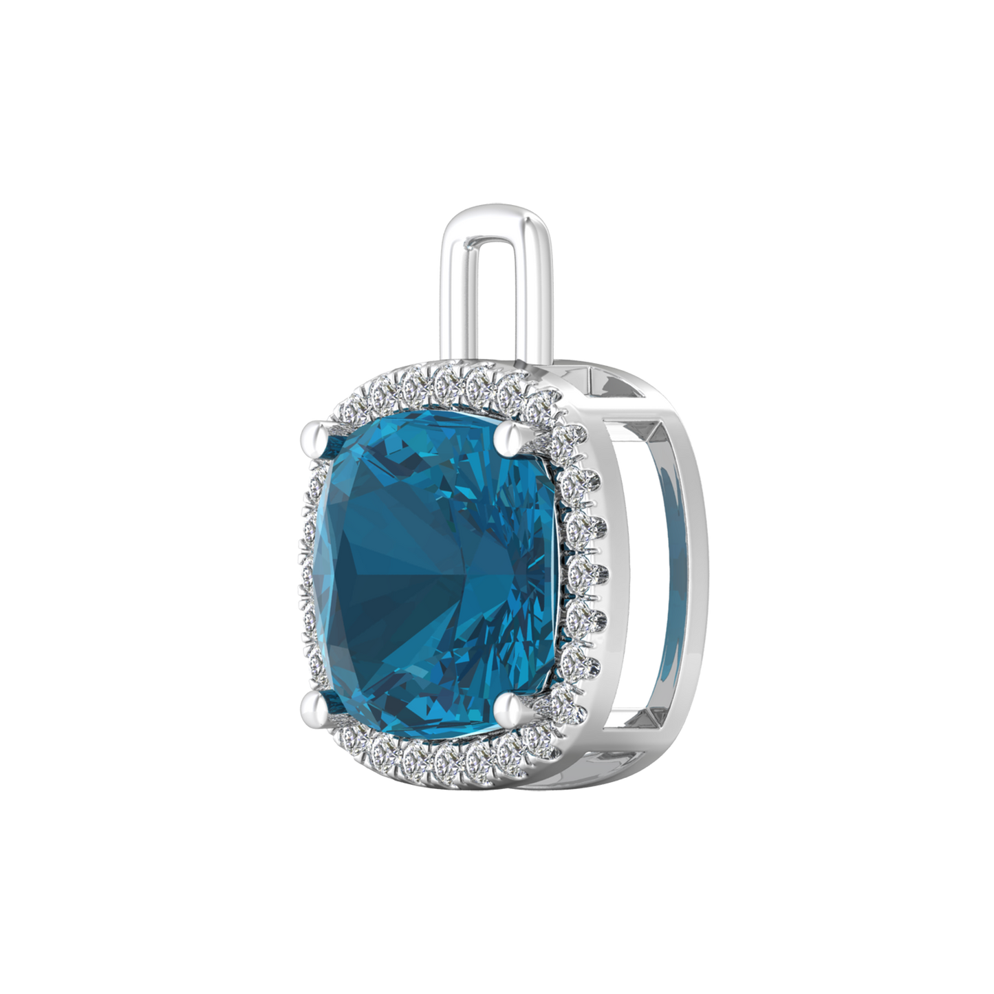 Nova diamond set pendant attachment set with a cushion shaped London Blue Topaz Gardiner Brothers
