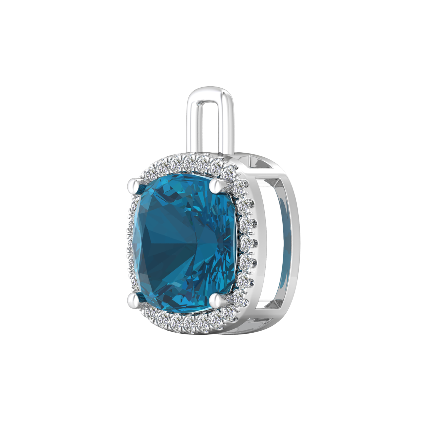 Nova diamond set pendant attachment set with a cushion shaped London Blue Topaz Gardiner Brothers