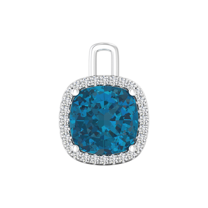 Nova diamond set pendant attachment set with a cushion shaped London Blue Topaz Gardiner Brothers White Gold