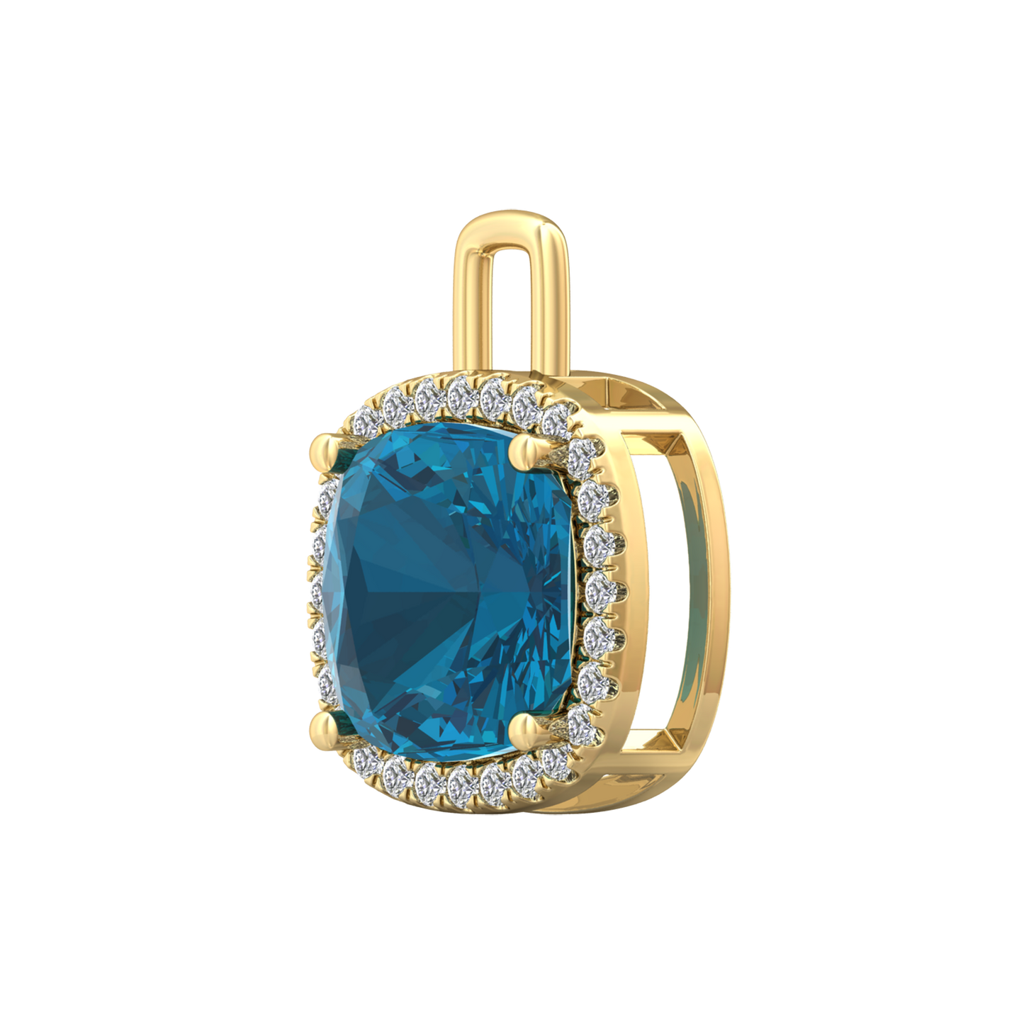 Nova diamond set pendant attachment set with a cushion shaped London Blue Topaz Gardiner Brothers