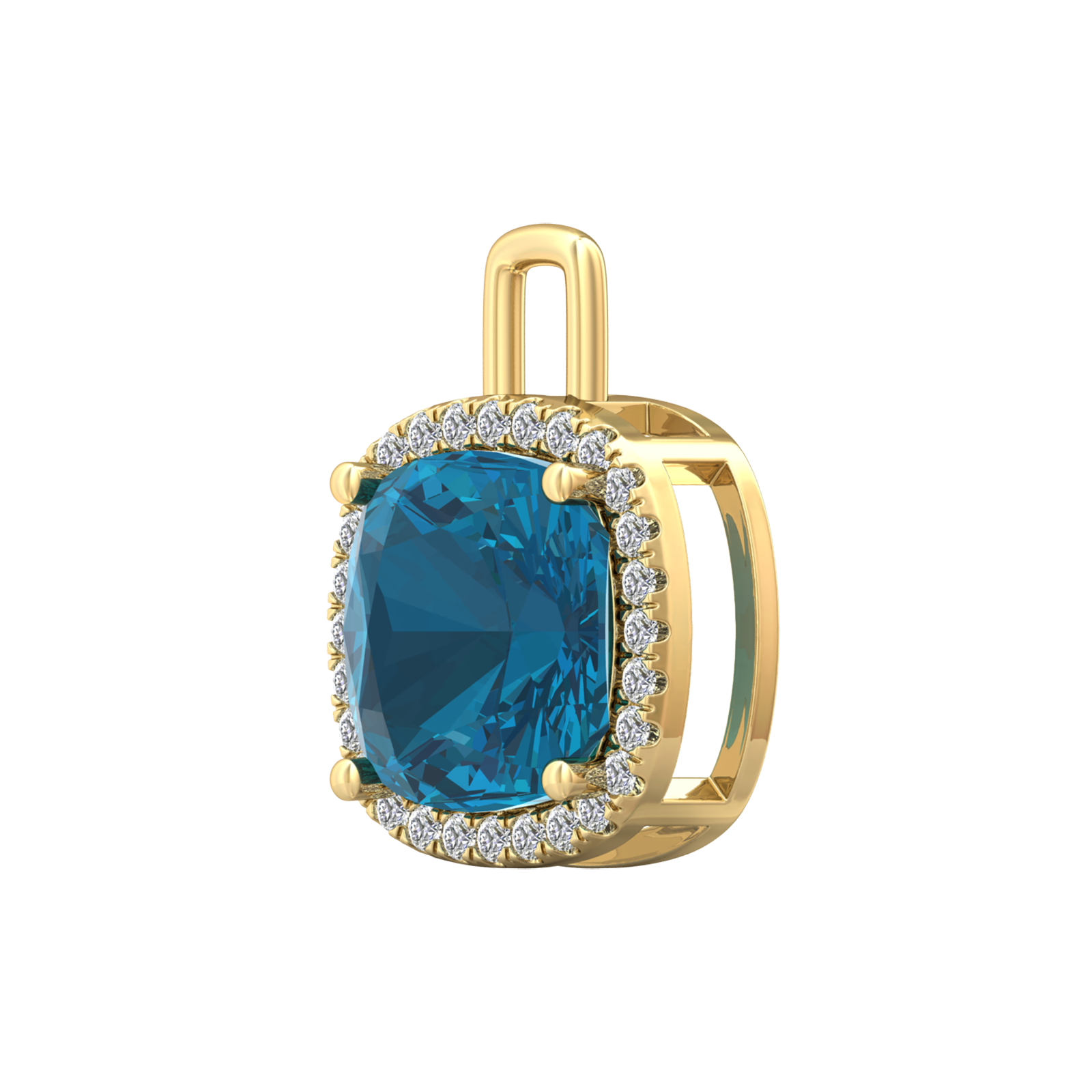 Nova diamond set pendant attachment set with a cushion shaped London Blue Topaz Gardiner Brothers