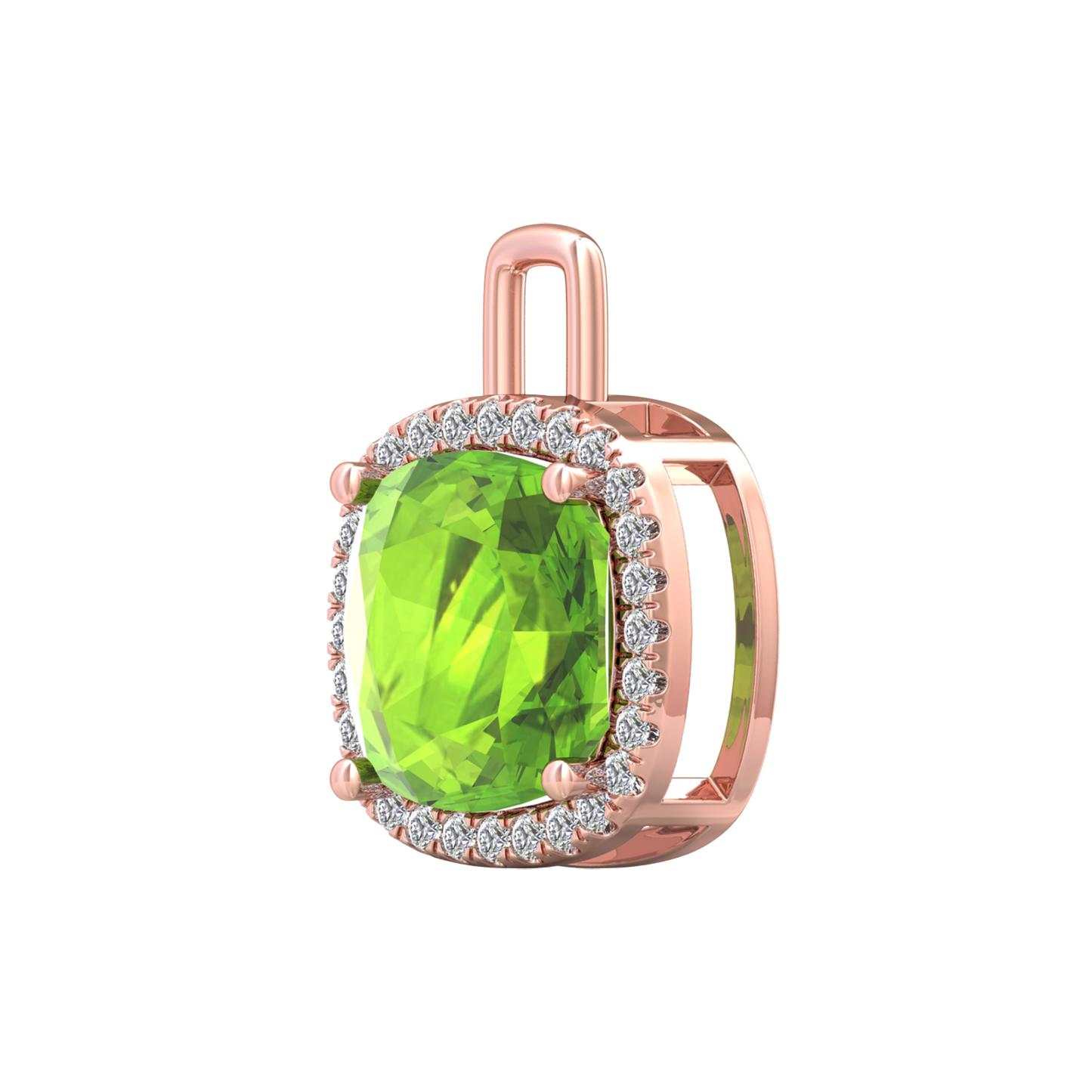 Nova diamond set pendant attachment set with a cushion shaped Peridot Gardiner Brothers