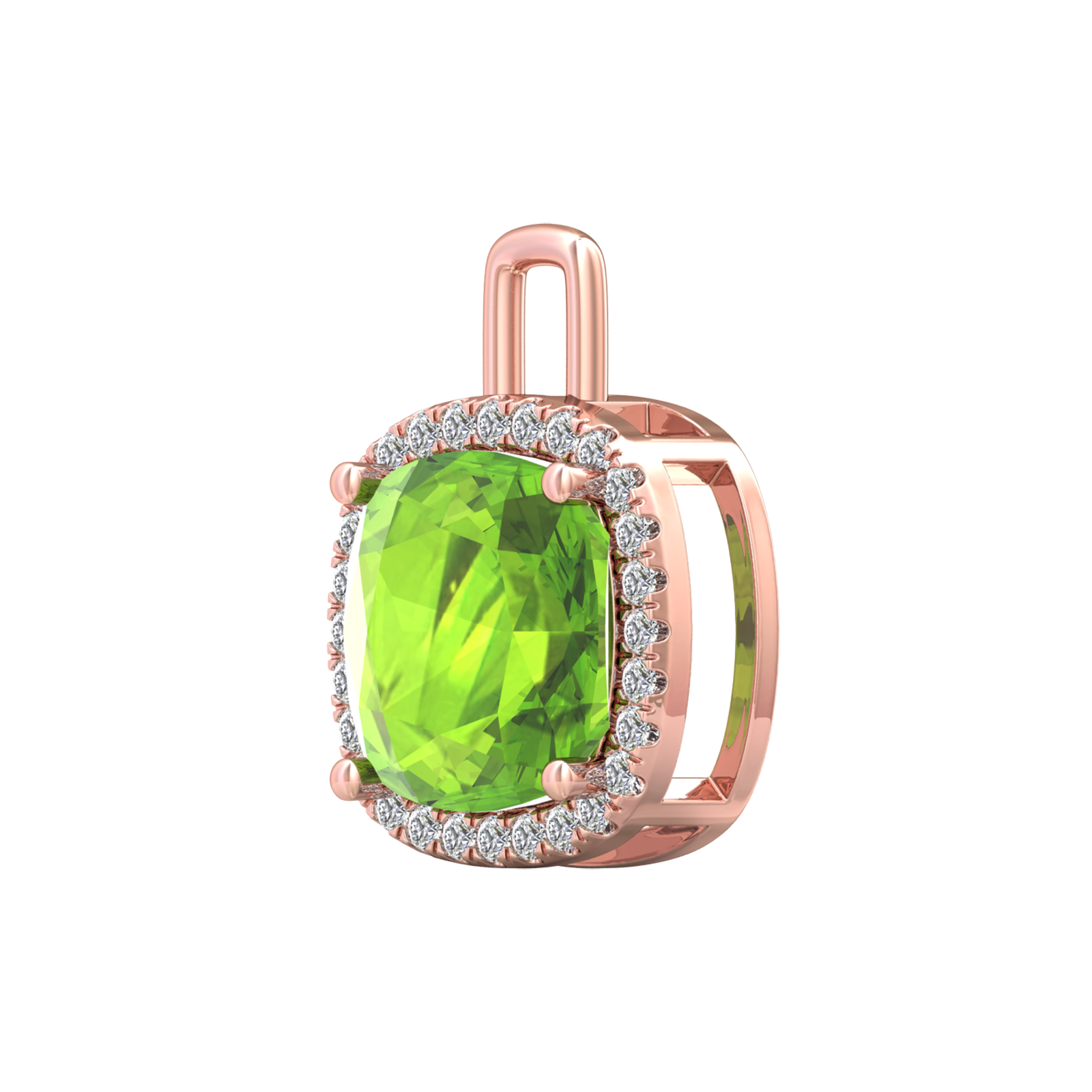 Nova diamond set pendant attachment set with a cushion shaped Peridot Gardiner Brothers