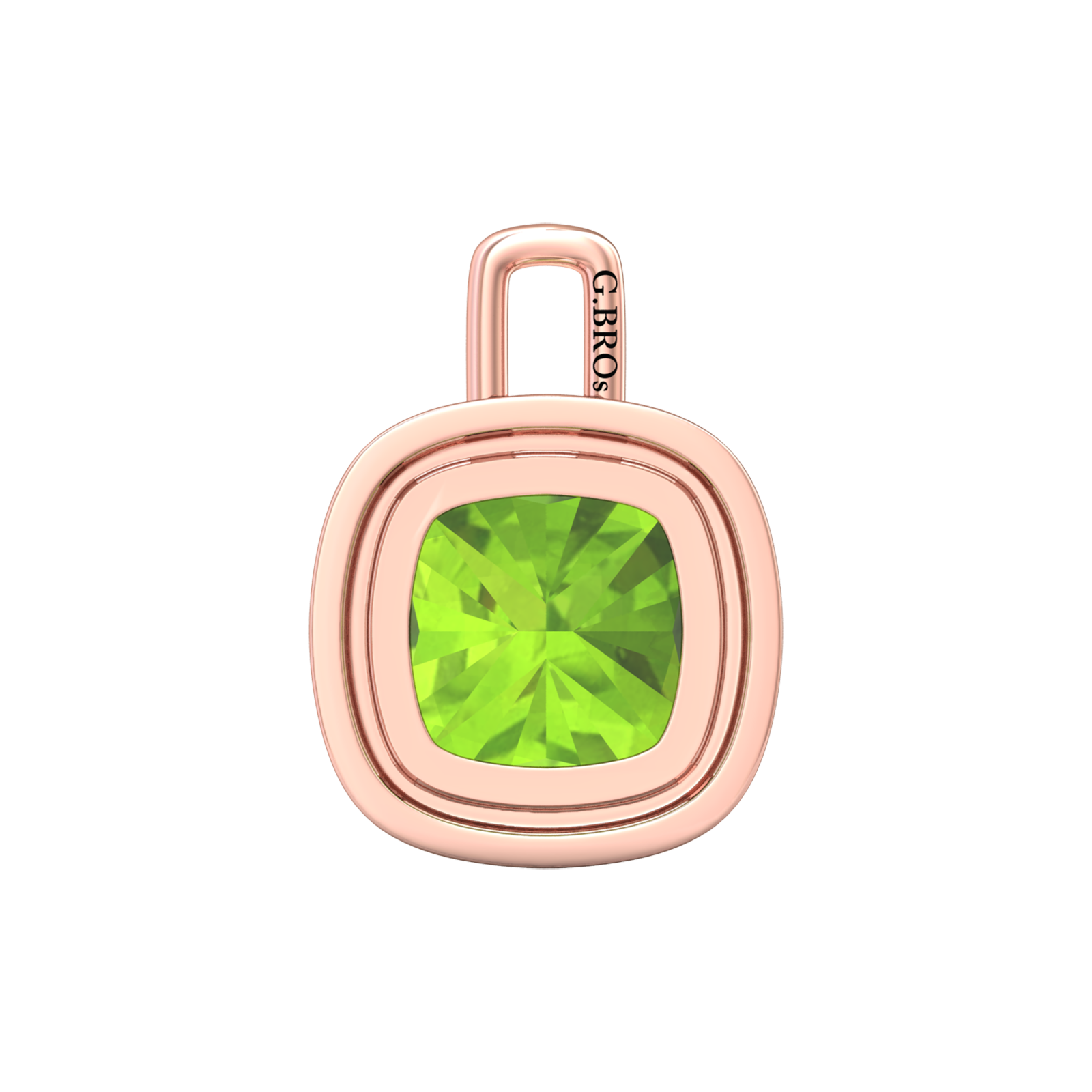 Nova diamond set pendant attachment set with a cushion shaped Peridot Gardiner Brothers