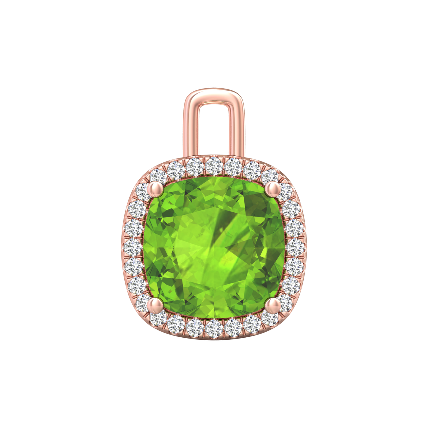 Nova diamond set pendant attachment set with a cushion shaped Peridot Gardiner Brothers Rose Gold