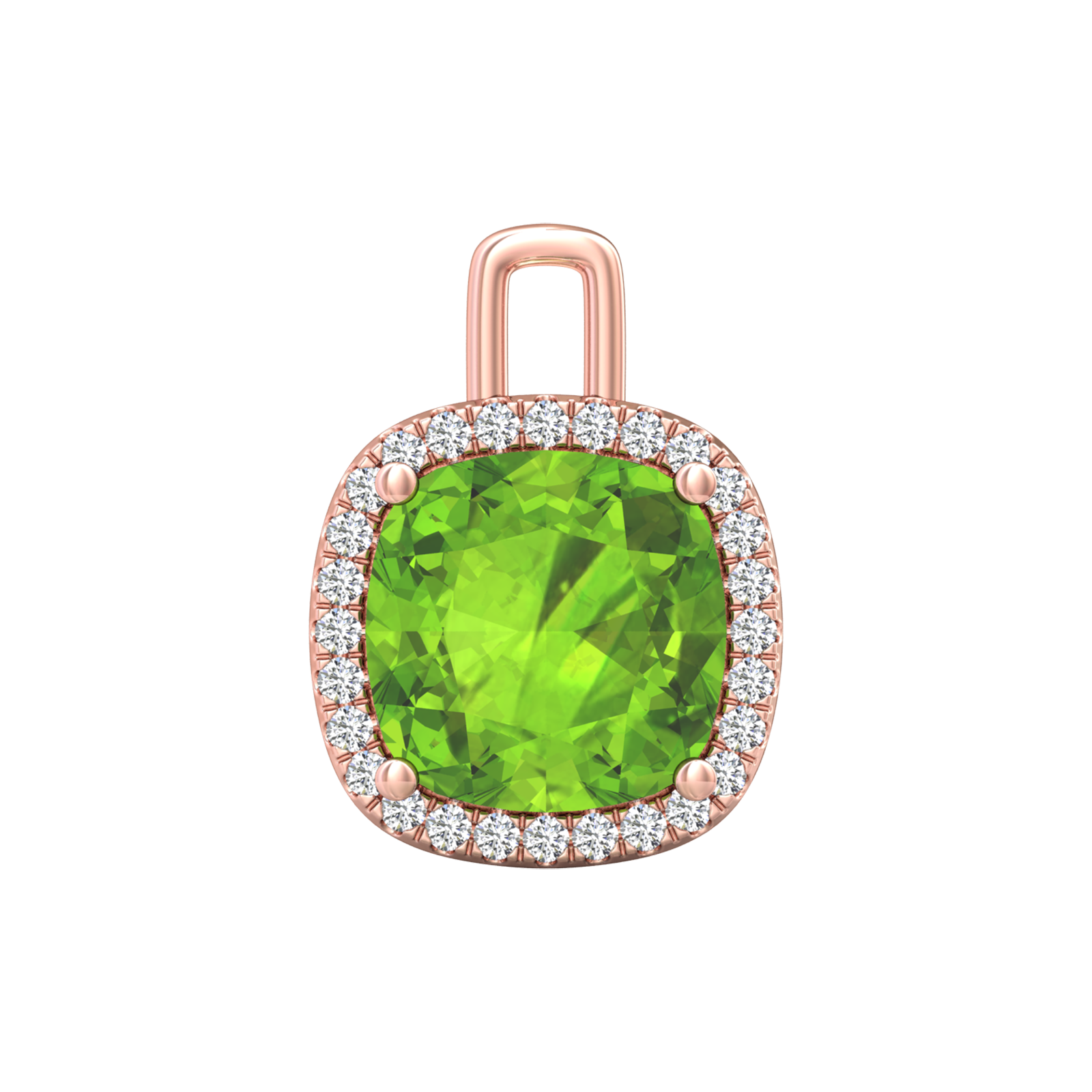 Nova diamond set pendant attachment set with a cushion shaped Peridot Gardiner Brothers Rose Gold