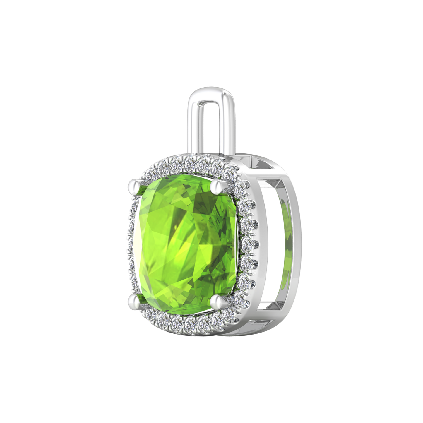 Nova diamond set pendant attachment set with a cushion shaped Peridot Gardiner Brothers