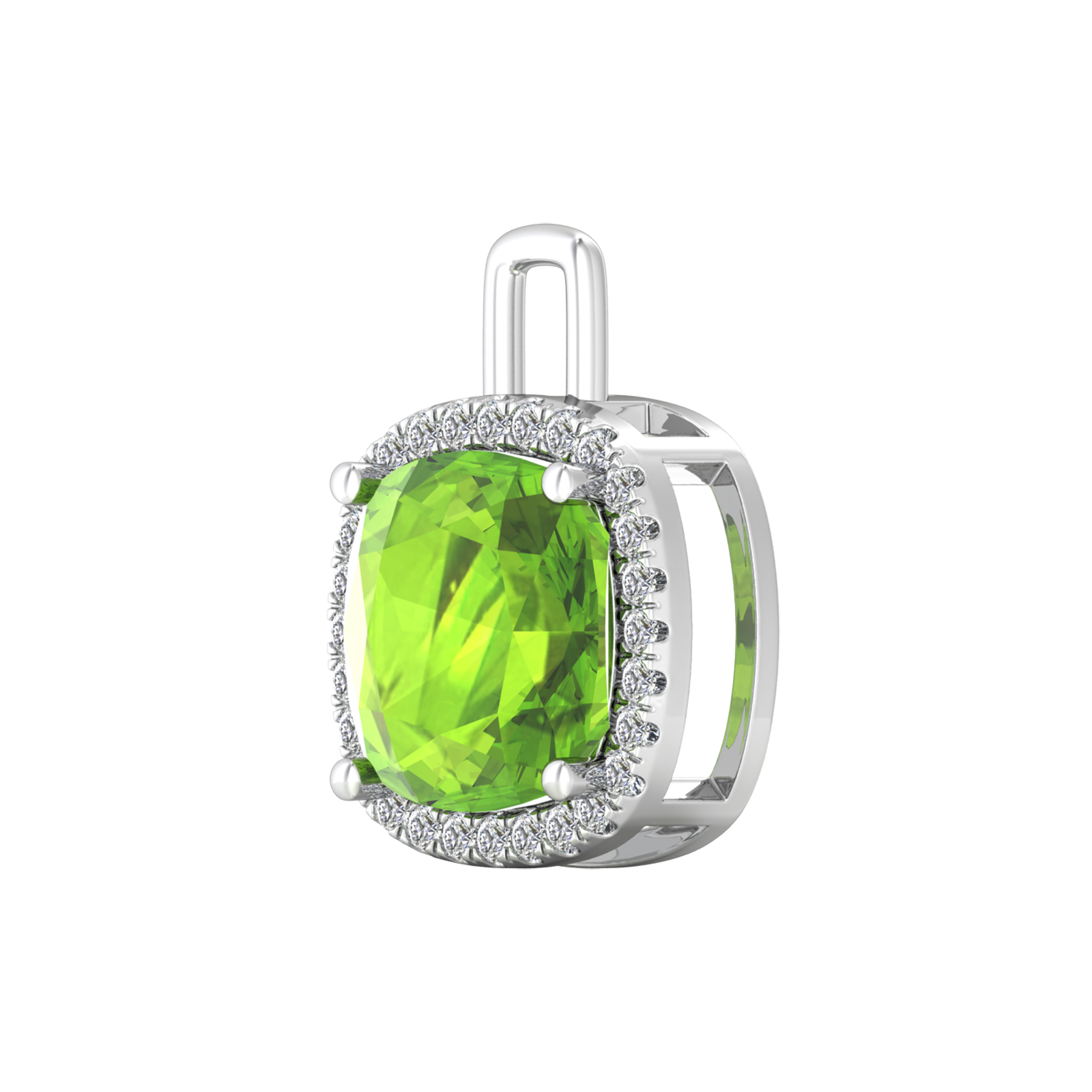 Nova diamond set pendant attachment set with a cushion shaped Peridot Gardiner Brothers