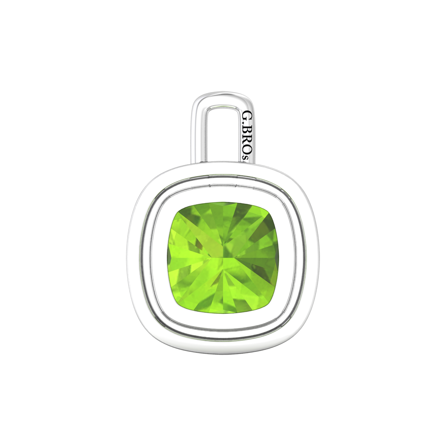 Nova diamond set pendant attachment set with a cushion shaped Peridot Gardiner Brothers