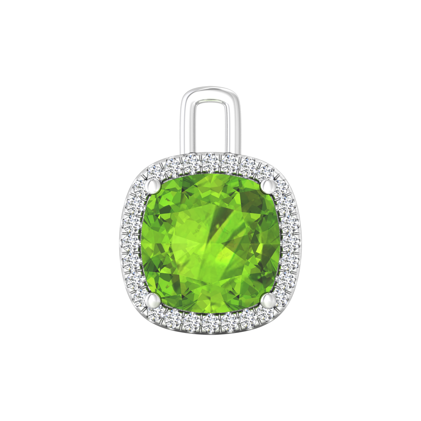 Nova diamond set pendant attachment set with a cushion shaped Peridot Gardiner Brothers White Gold