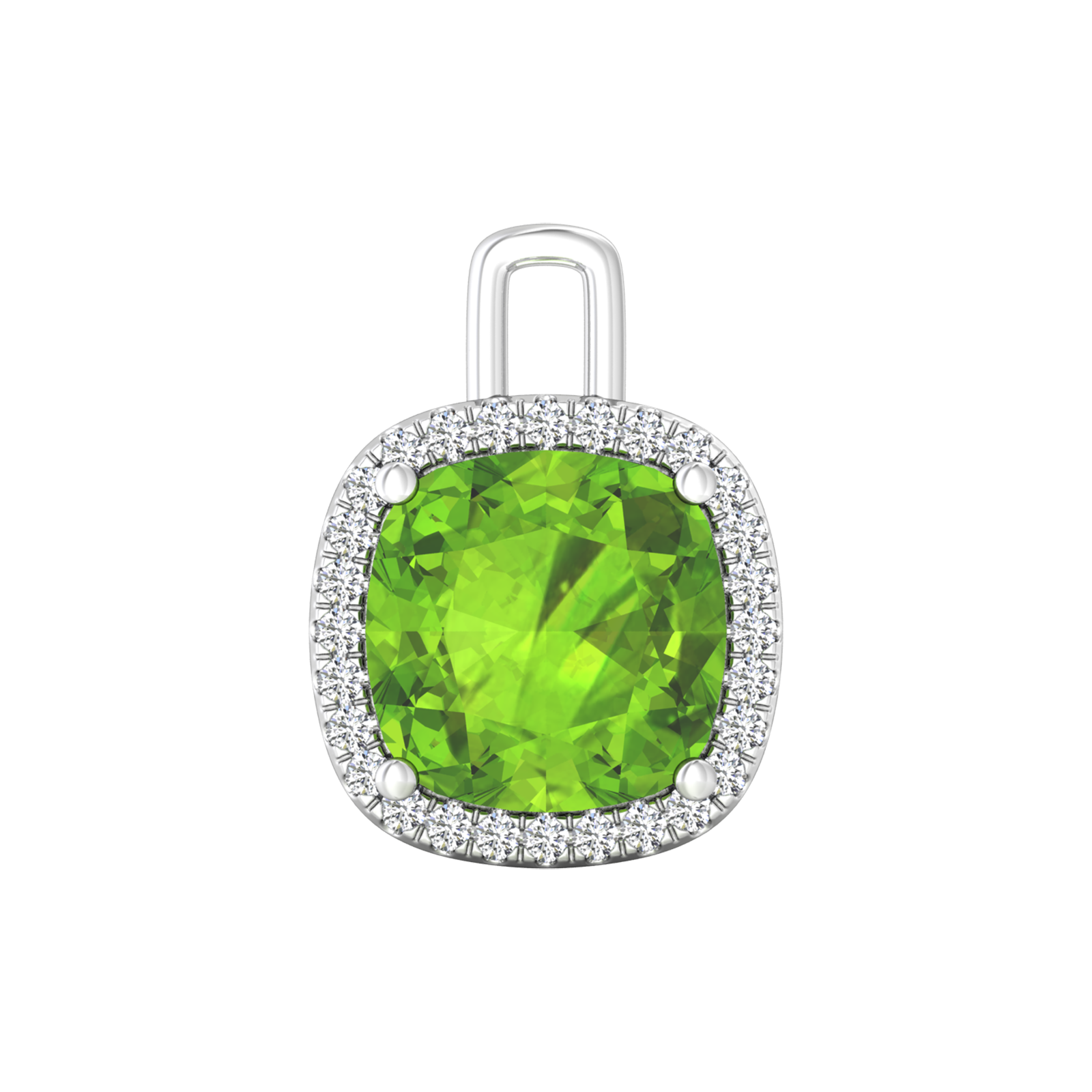 Nova diamond set pendant attachment set with a cushion shaped Peridot Gardiner Brothers White Gold