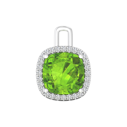 Nova diamond set pendant attachment set with a cushion shaped Peridot Gardiner Brothers White Gold