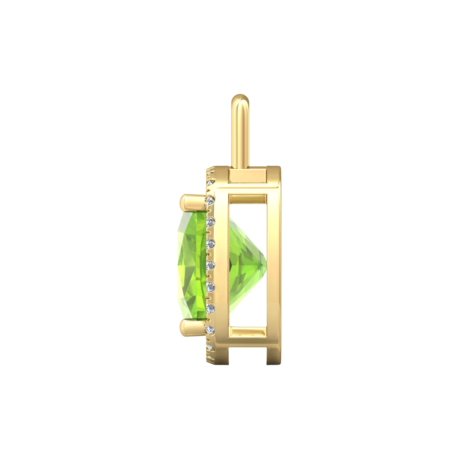 Nova diamond set pendant attachment set with a cushion shaped Peridot Gardiner Brothers