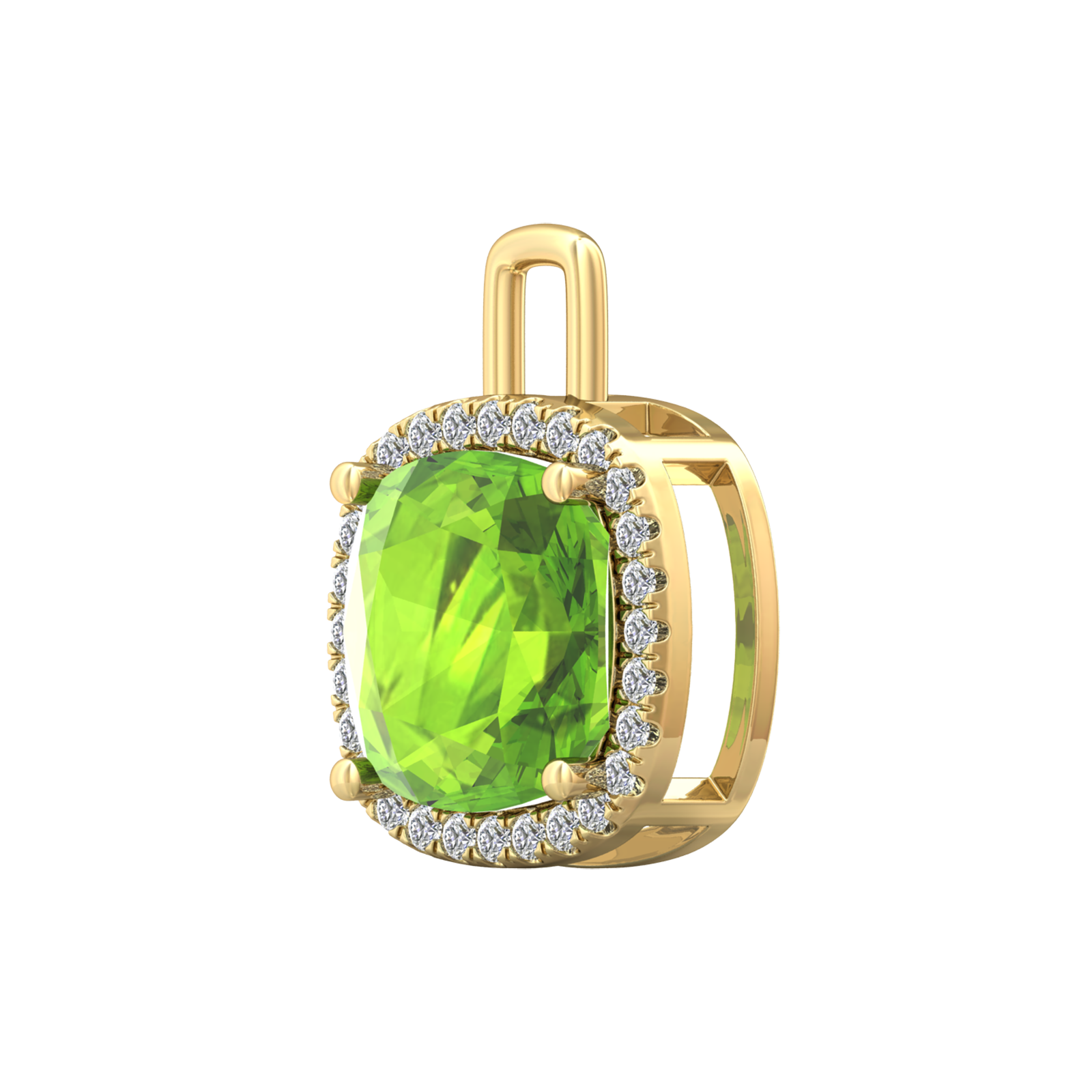 Nova diamond set pendant attachment set with a cushion shaped Peridot Gardiner Brothers