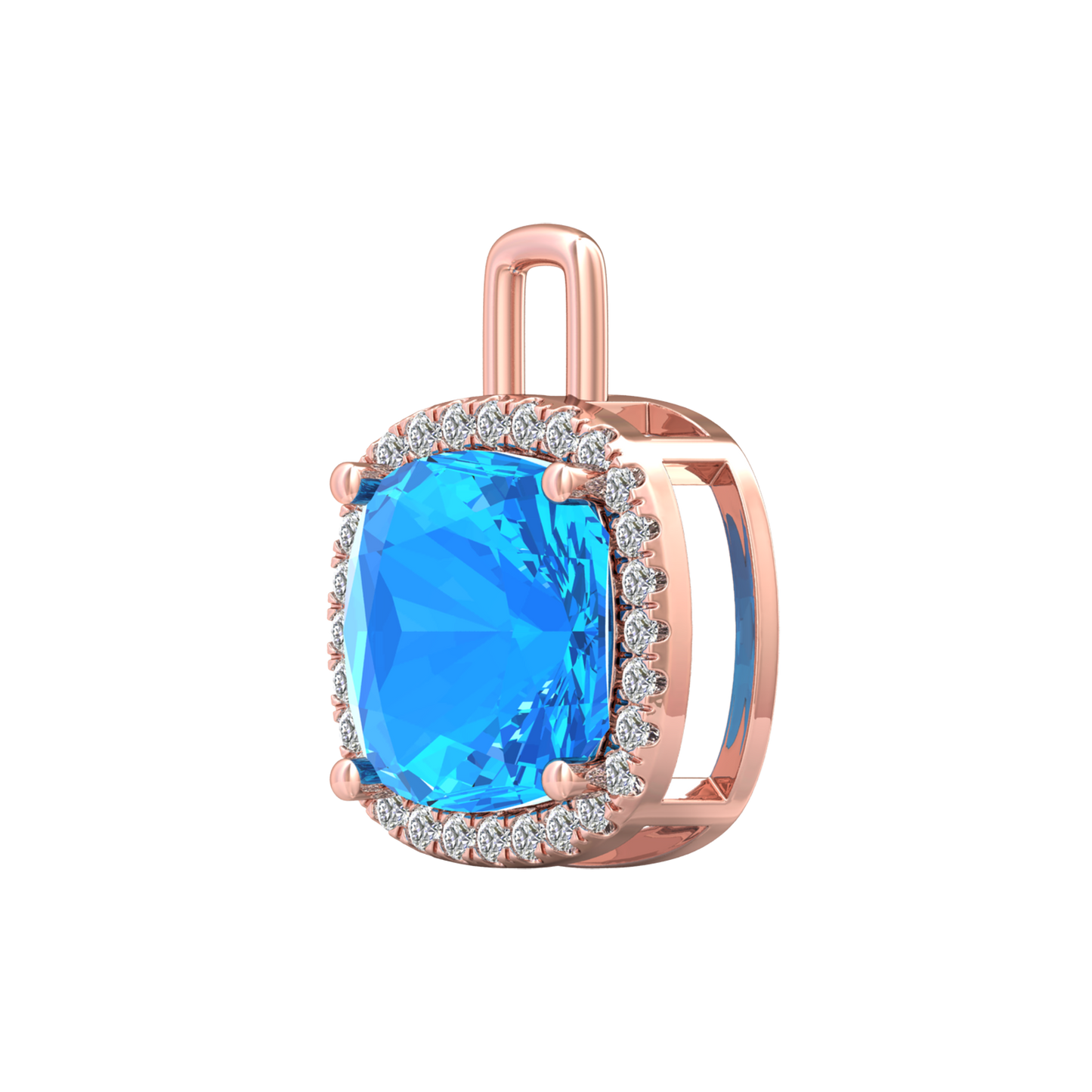 Nova diamond set pendant attachment set with a cushion shaped Swiss Blue Topaz Gardiner Brothers
