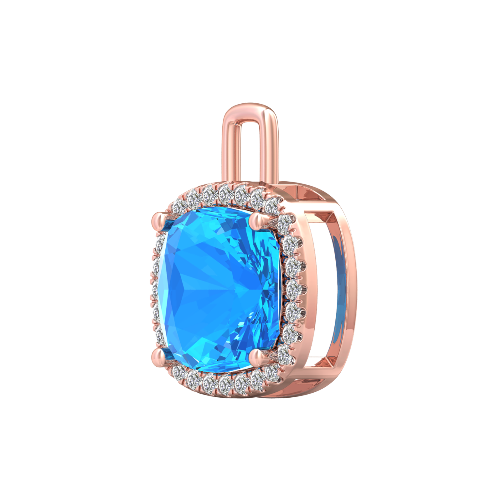 Nova diamond set pendant attachment set with a cushion shaped Swiss Blue Topaz Gardiner Brothers