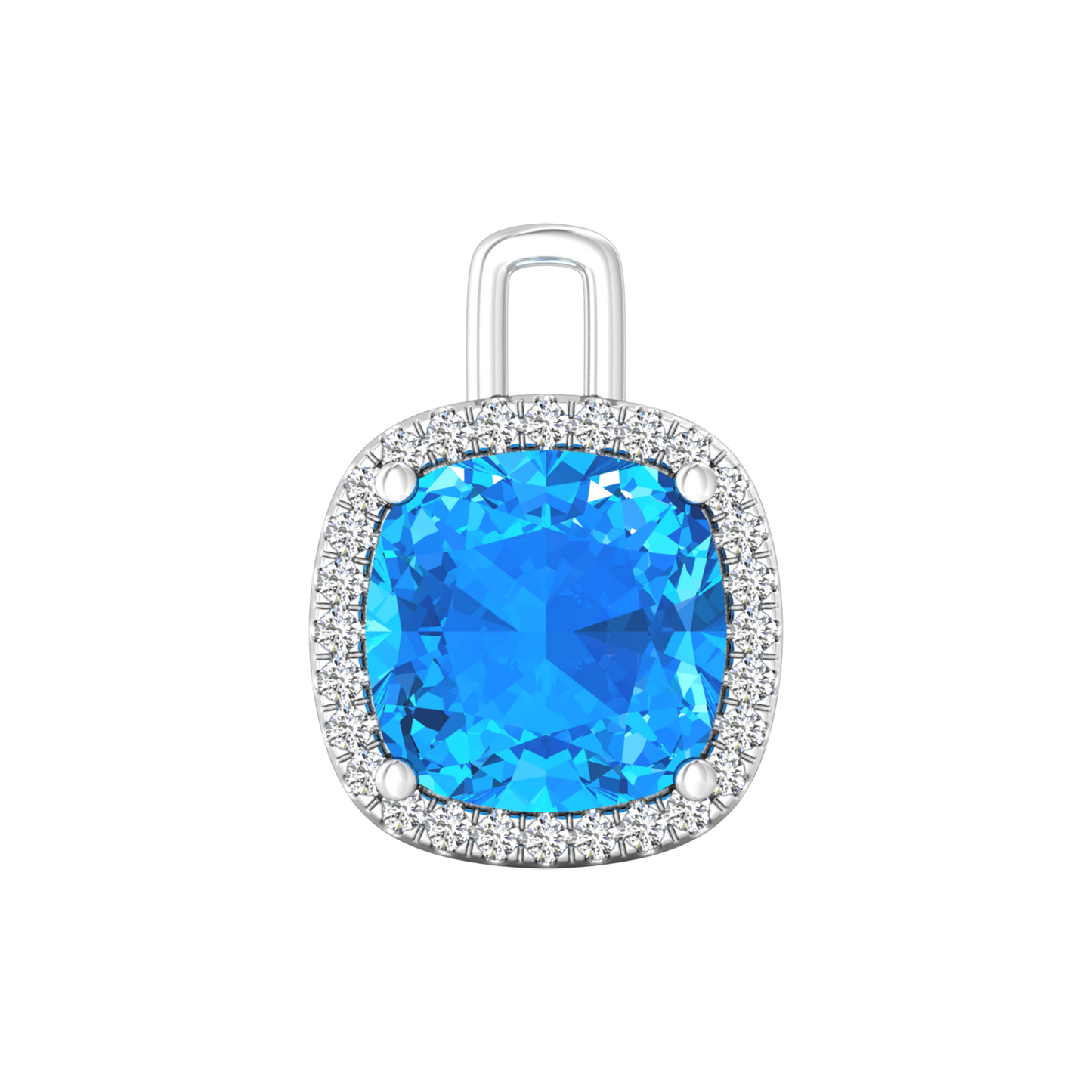 Nova diamond set pendant attachment set with a cushion shaped Swiss Blue Topaz Gardiner Brothers White Gold