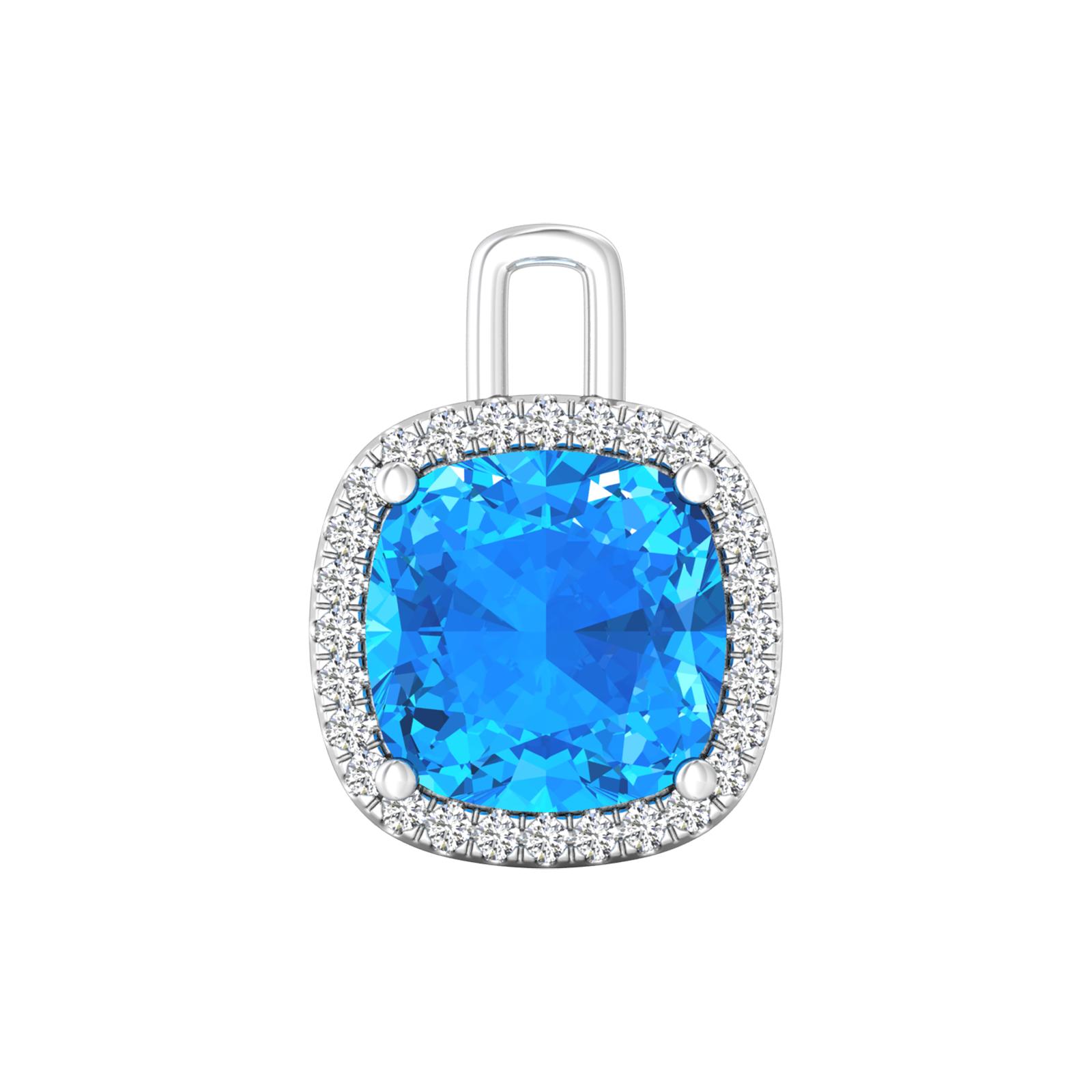 Nova diamond set pendant attachment set with a cushion shaped Swiss Blue Topaz Gardiner Brothers White Gold