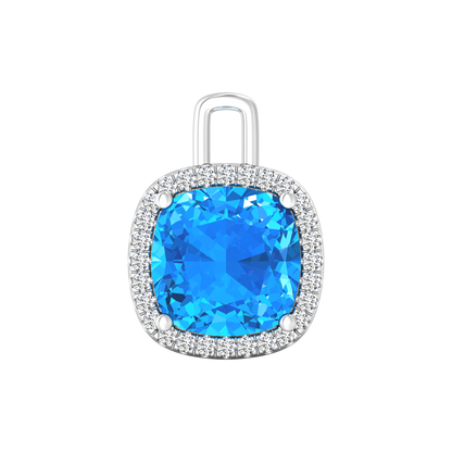 Nova diamond set pendant attachment set with a cushion shaped Swiss Blue Topaz Gardiner Brothers White Gold