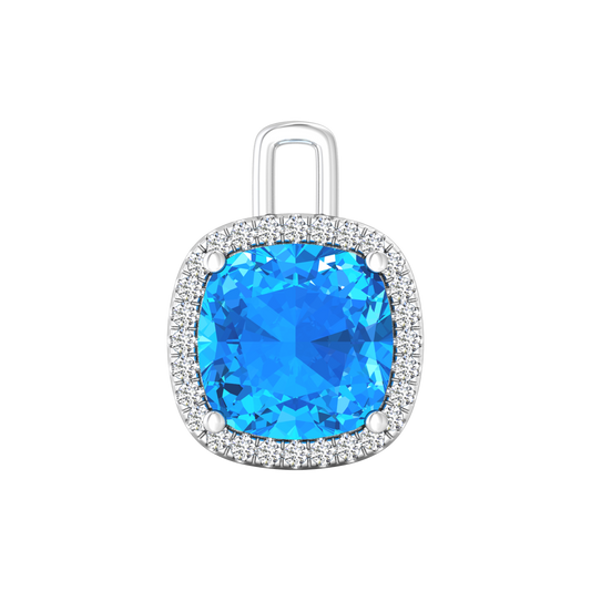 Nova diamond set pendant attachment set with a cushion shaped Swiss Blue Topaz Gardiner Brothers White Gold
