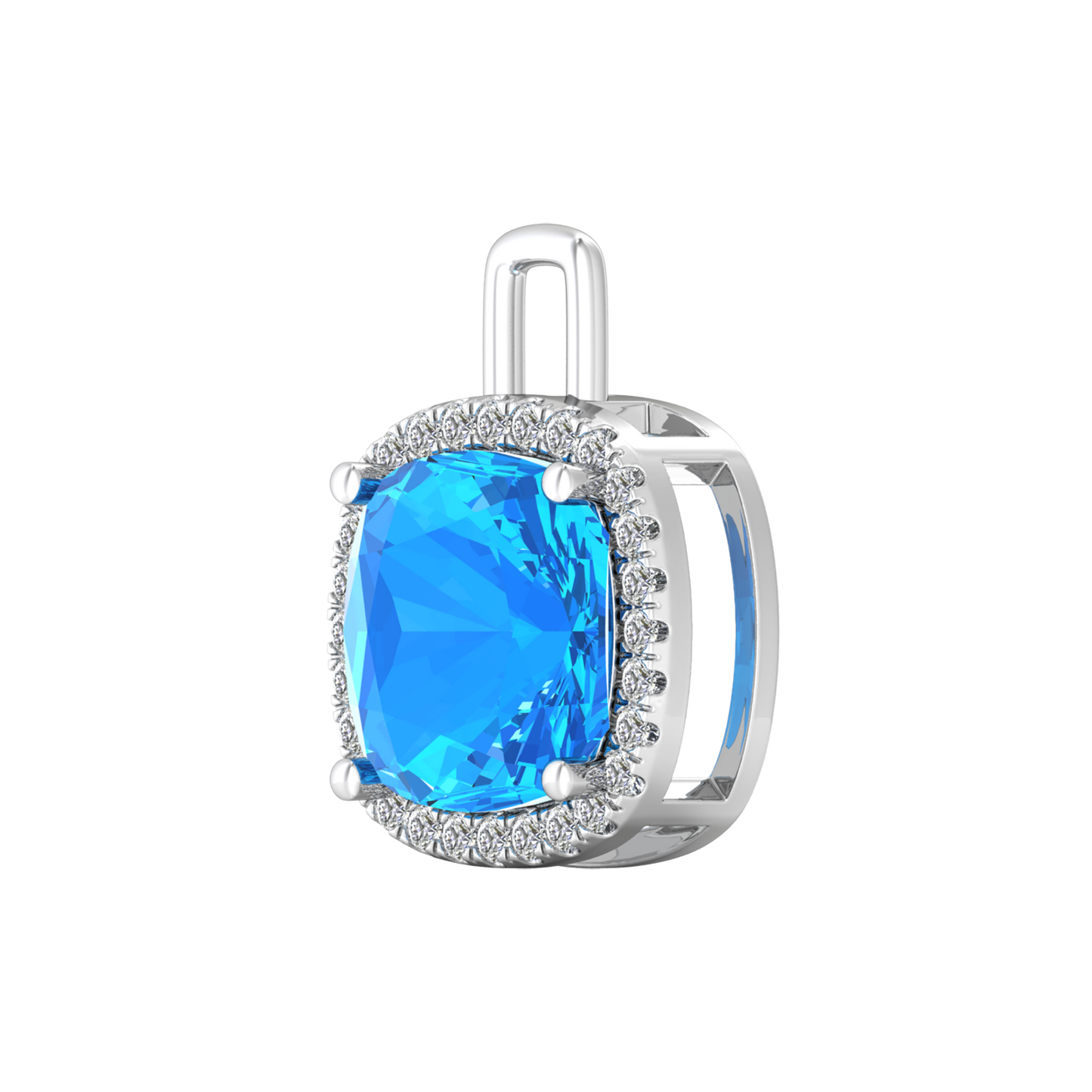Nova diamond set pendant attachment set with a cushion shaped Swiss Blue Topaz Gardiner Brothers