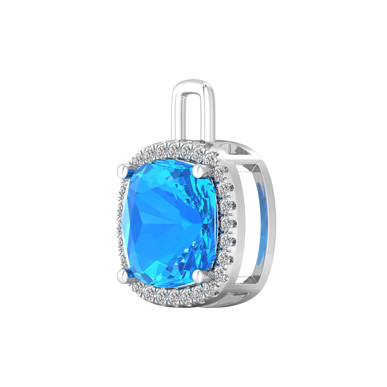 Nova diamond set pendant attachment set with a cushion shaped Swiss Blue Topaz Gardiner Brothers