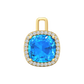 Nova diamond set pendant attachment set with a cushion shaped Swiss Blue Topaz Gardiner Brothers Yellow Gold