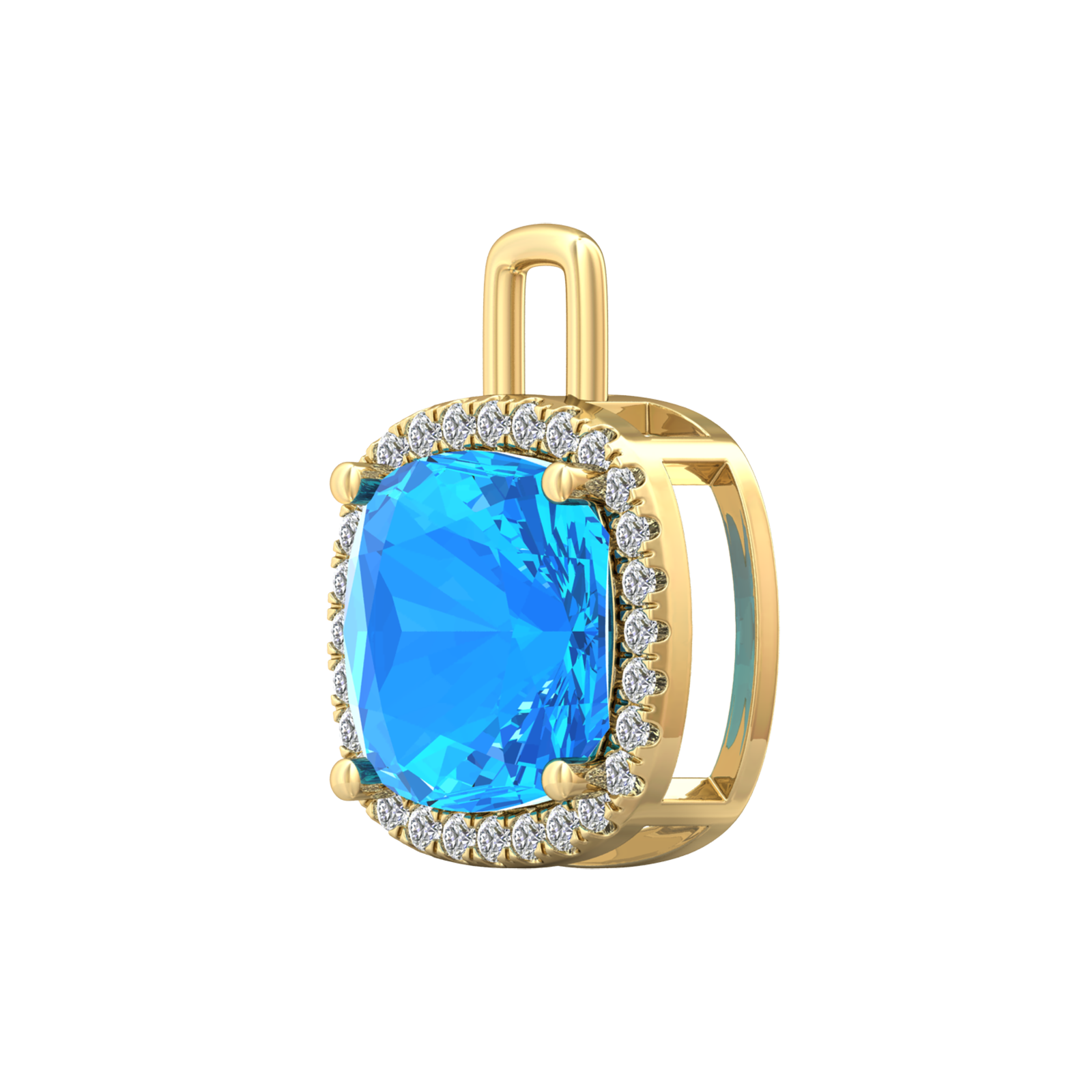 Nova diamond set pendant attachment set with a cushion shaped Swiss Blue Topaz Gardiner Brothers