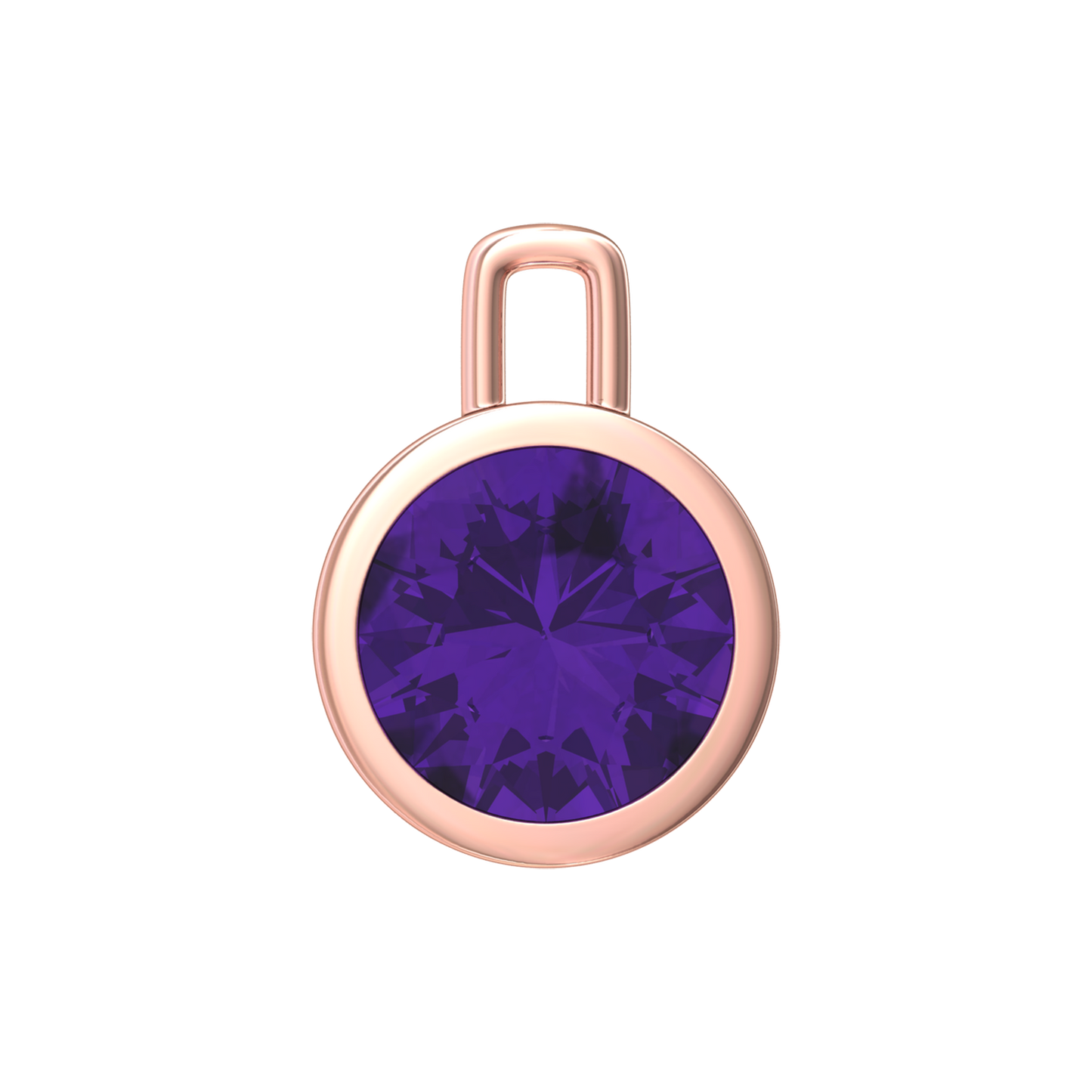 Nova pendant attachment in a plain bezel setting with round Amethyst Gardiner Brothers Rose Gold