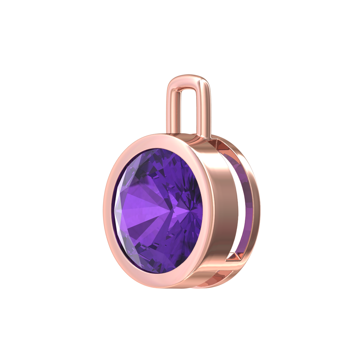 Nova pendant attachment in a plain bezel setting with round Amethyst Gardiner Brothers