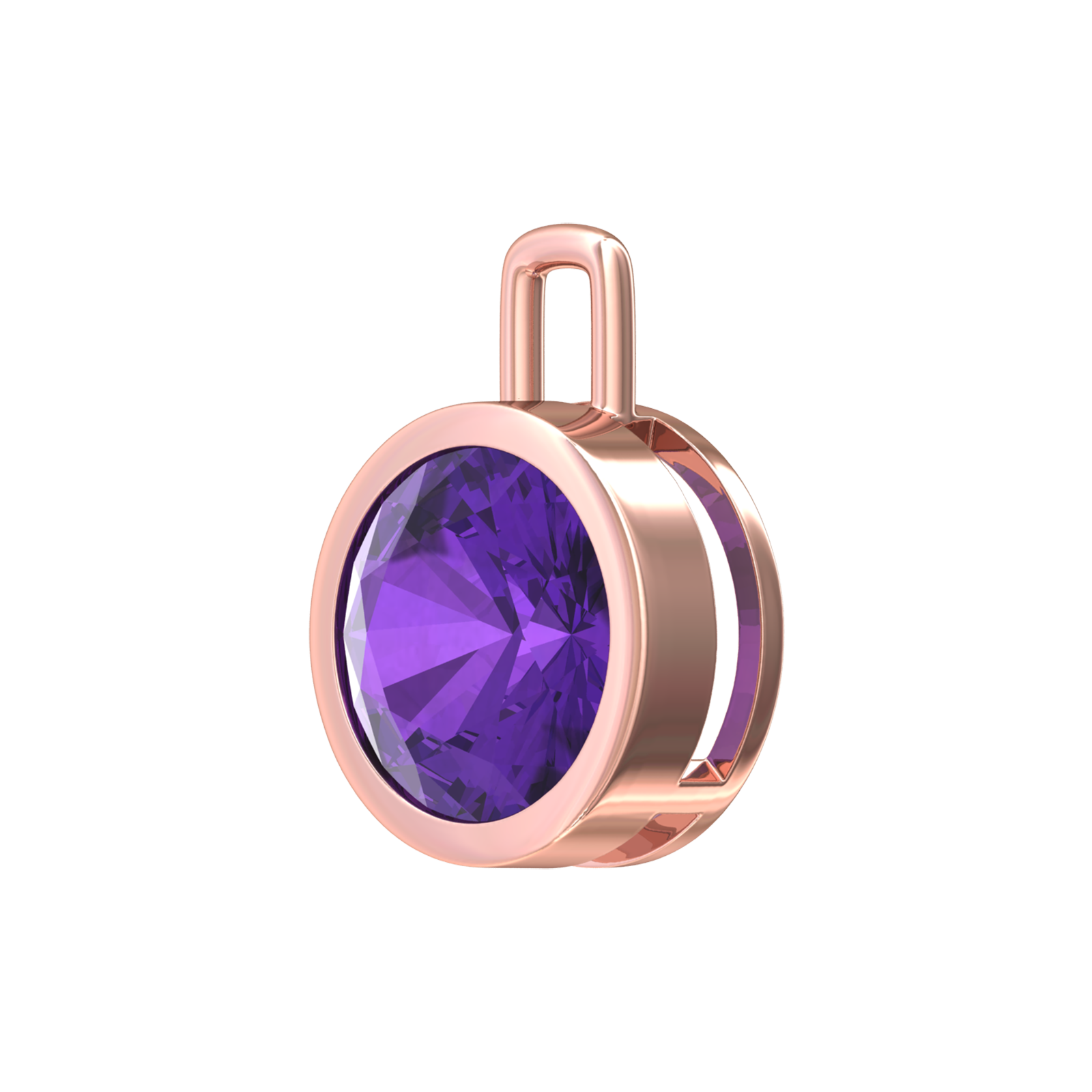 Nova pendant attachment in a plain bezel setting with round Amethyst Gardiner Brothers