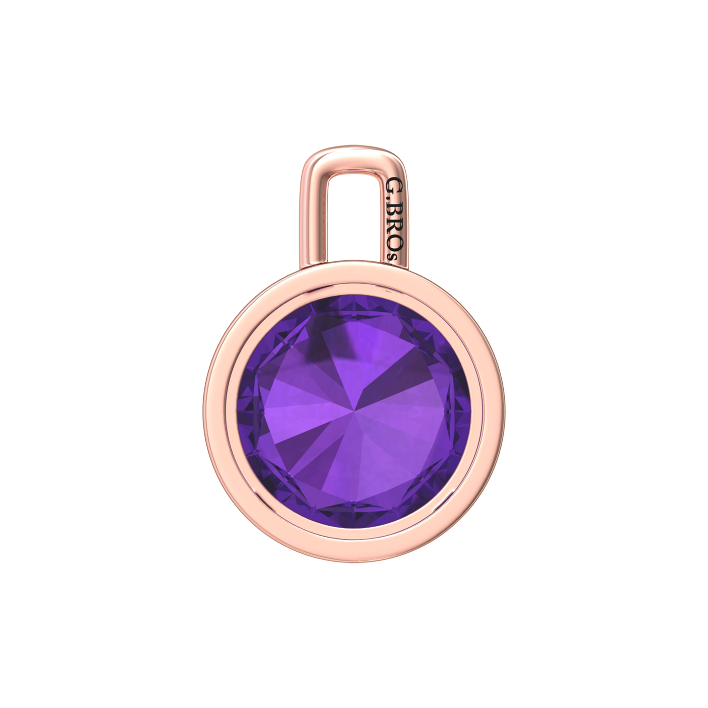 Nova pendant attachment in a plain bezel setting with round Amethyst Gardiner Brothers