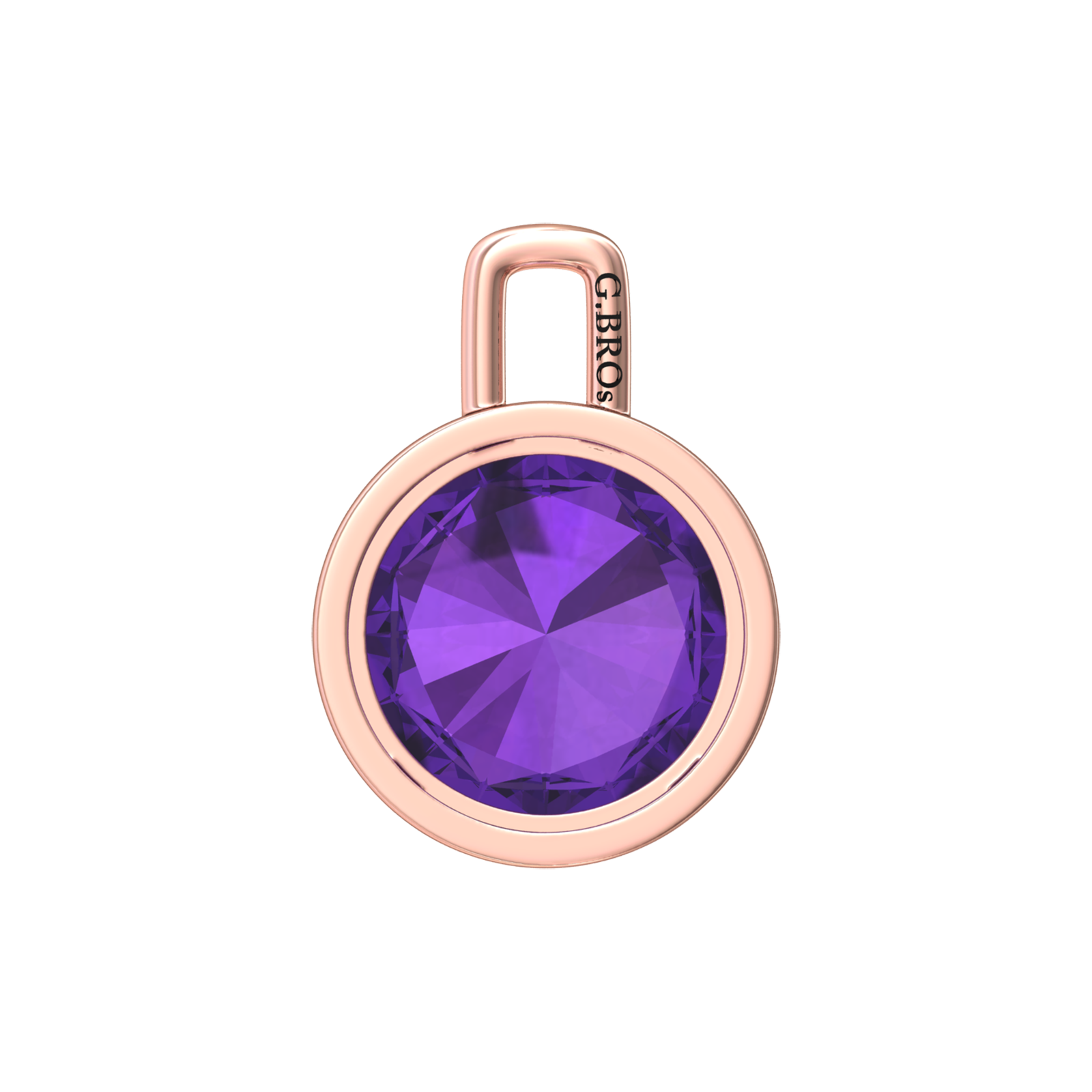 Nova pendant attachment in a plain bezel setting with round Amethyst Gardiner Brothers
