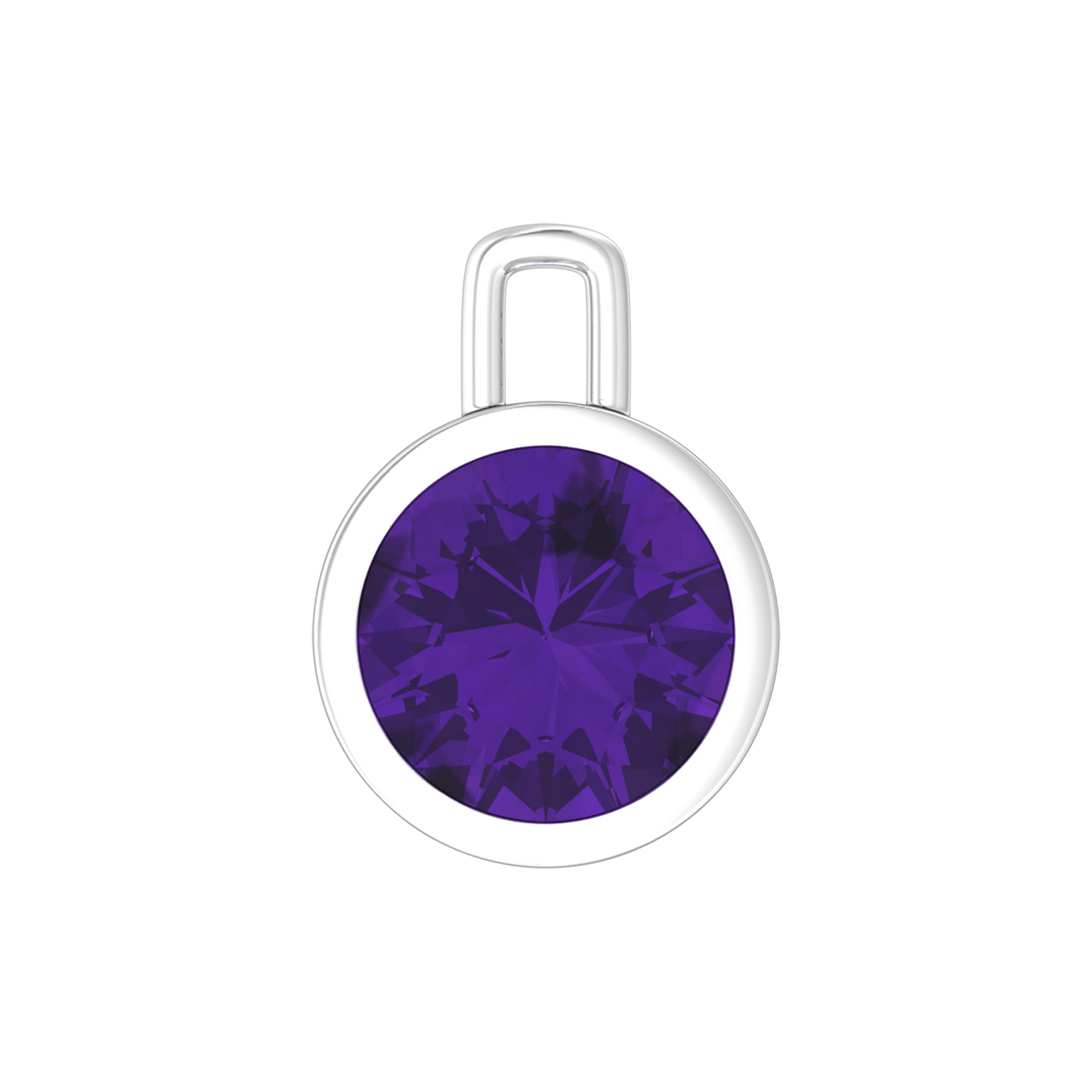 Nova pendant attachment in a plain bezel setting with round Amethyst Gardiner Brothers White Gold