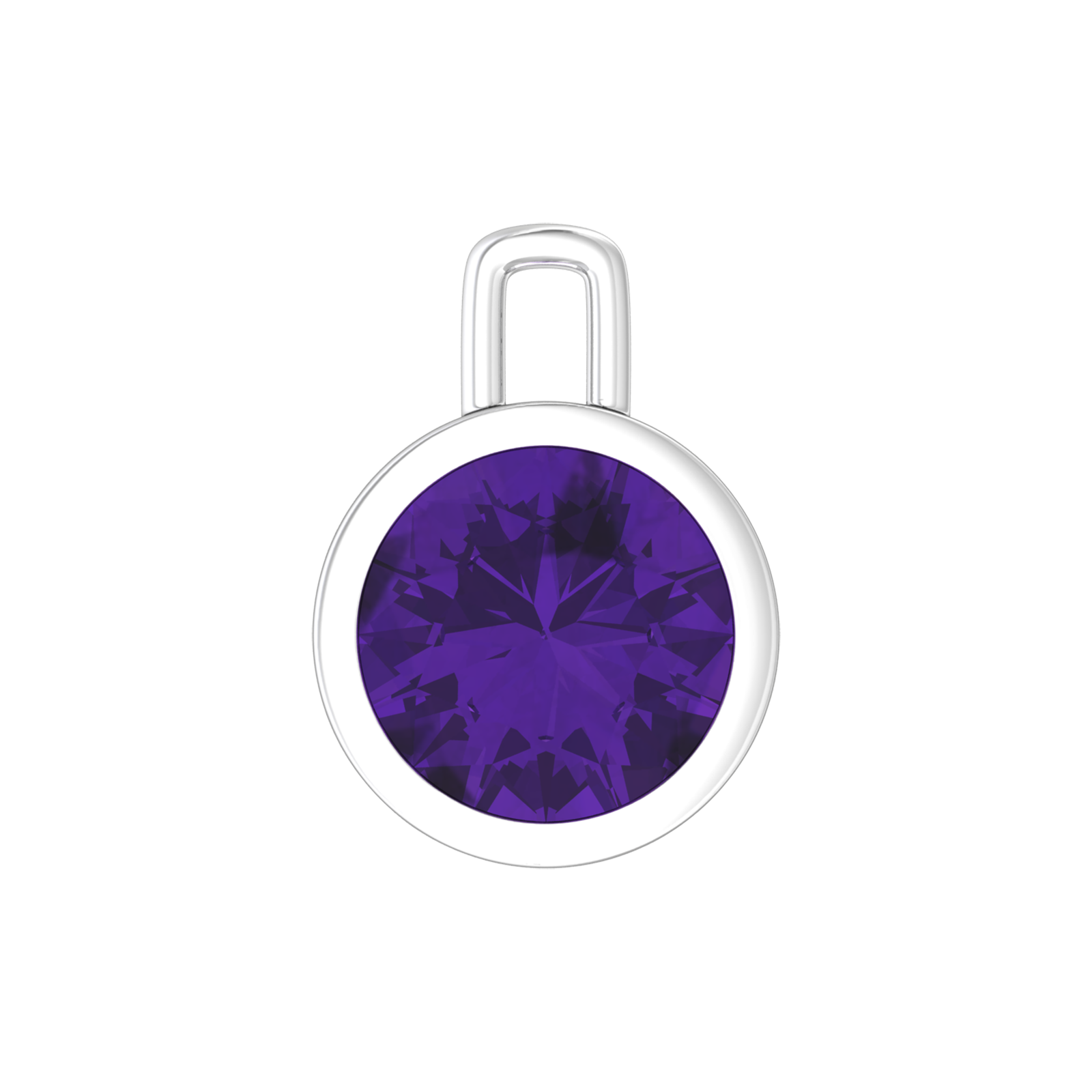 Nova pendant attachment in a plain bezel setting with round Amethyst Gardiner Brothers White Gold
