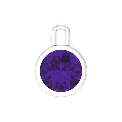 Nova pendant attachment in a plain bezel setting with round Amethyst Gardiner Brothers White Gold