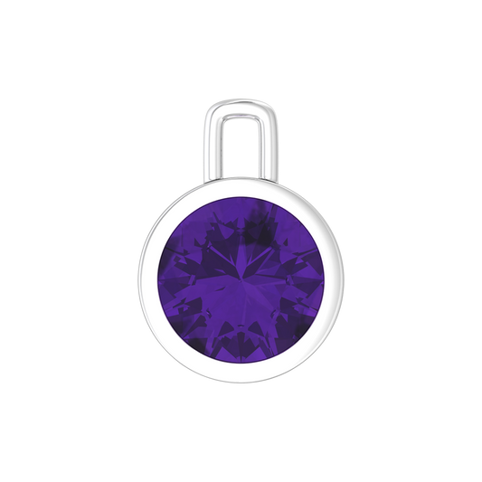 Nova pendant attachment in a plain bezel setting with round Amethyst Gardiner Brothers White Gold