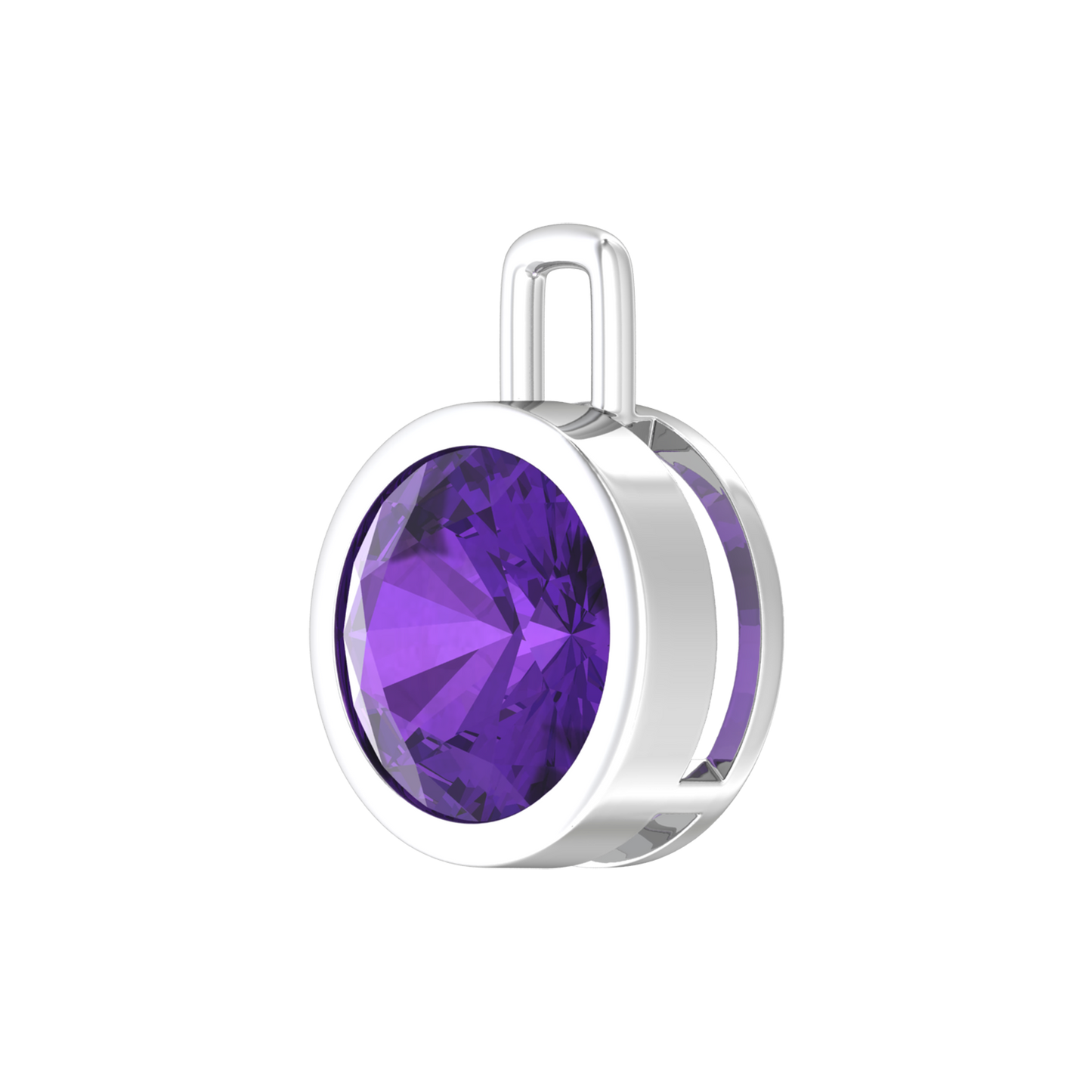 Nova pendant attachment in a plain bezel setting with round Amethyst Gardiner Brothers