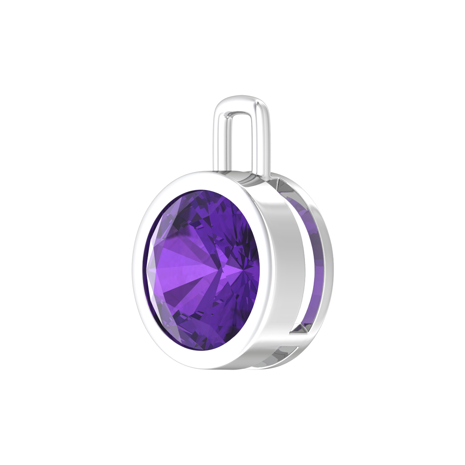 Nova pendant attachment in a plain bezel setting with round Amethyst Gardiner Brothers