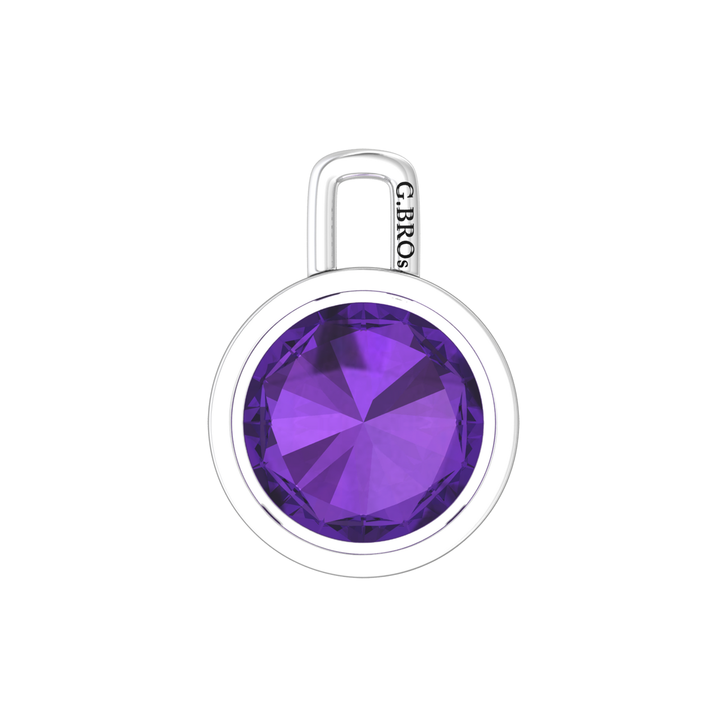 Nova pendant attachment in a plain bezel setting with round Amethyst Gardiner Brothers