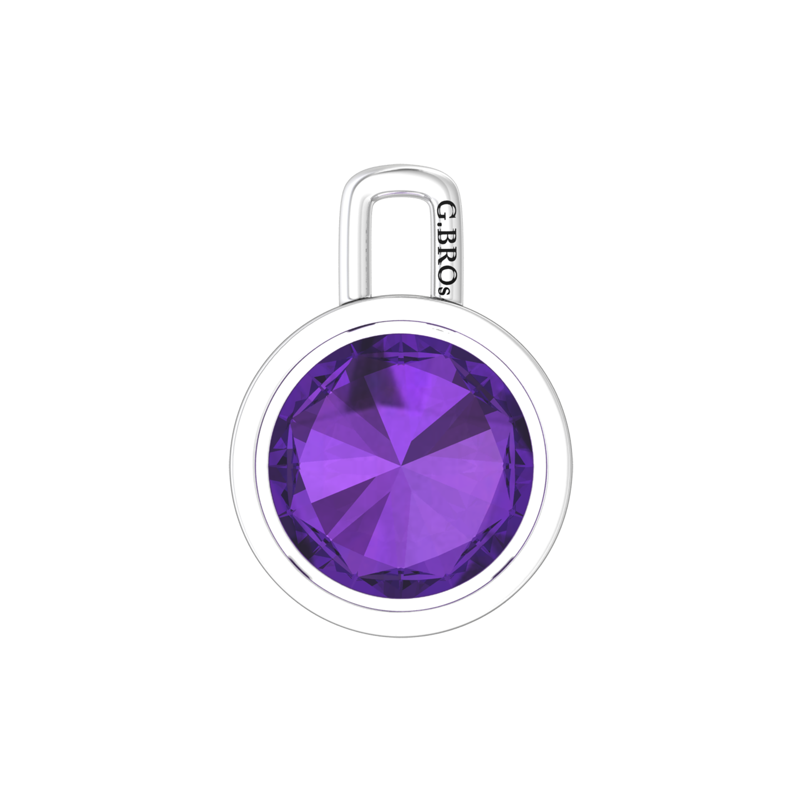 Nova pendant attachment in a plain bezel setting with round Amethyst Gardiner Brothers