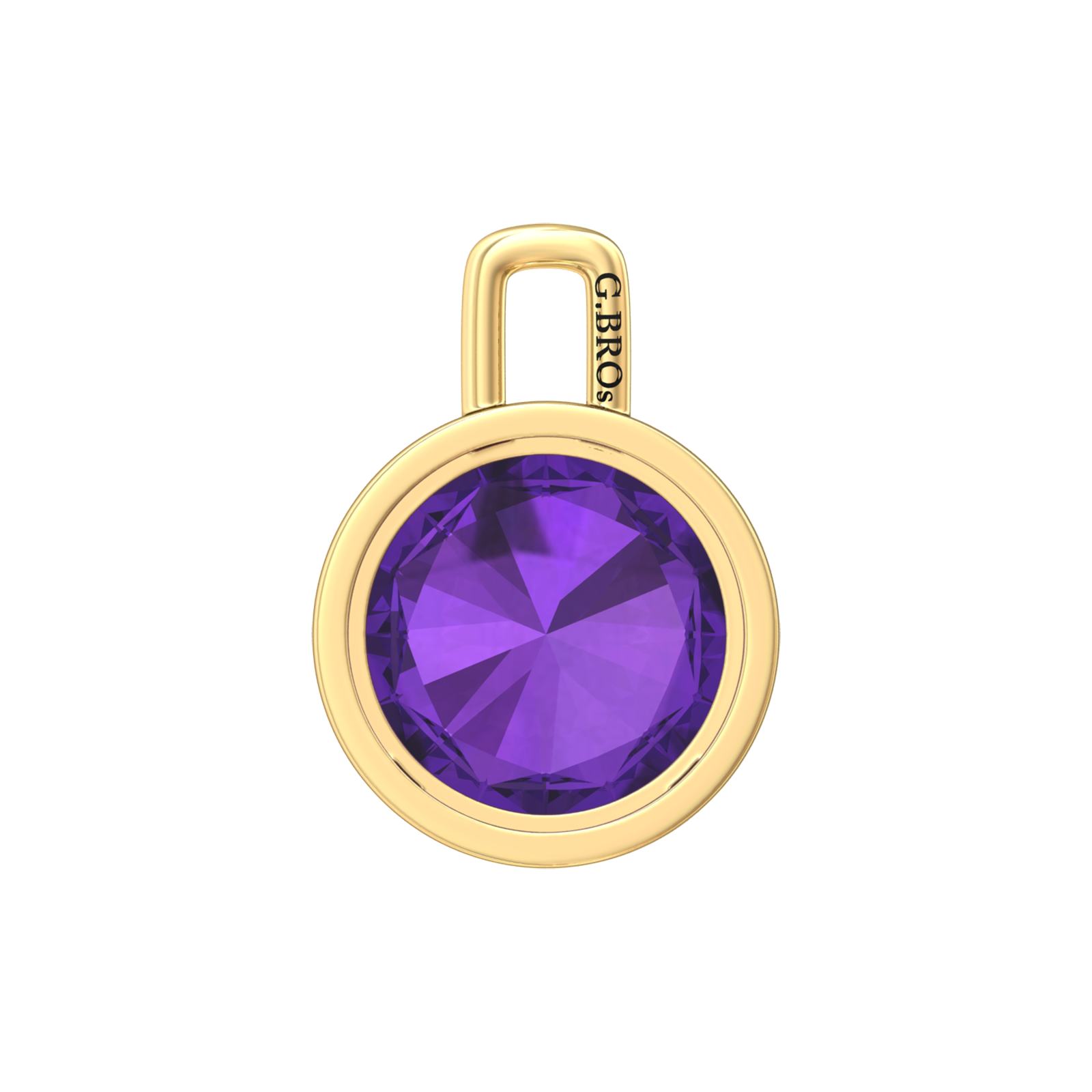 Nova pendant attachment in a plain bezel setting with round Amethyst Gardiner Brothers