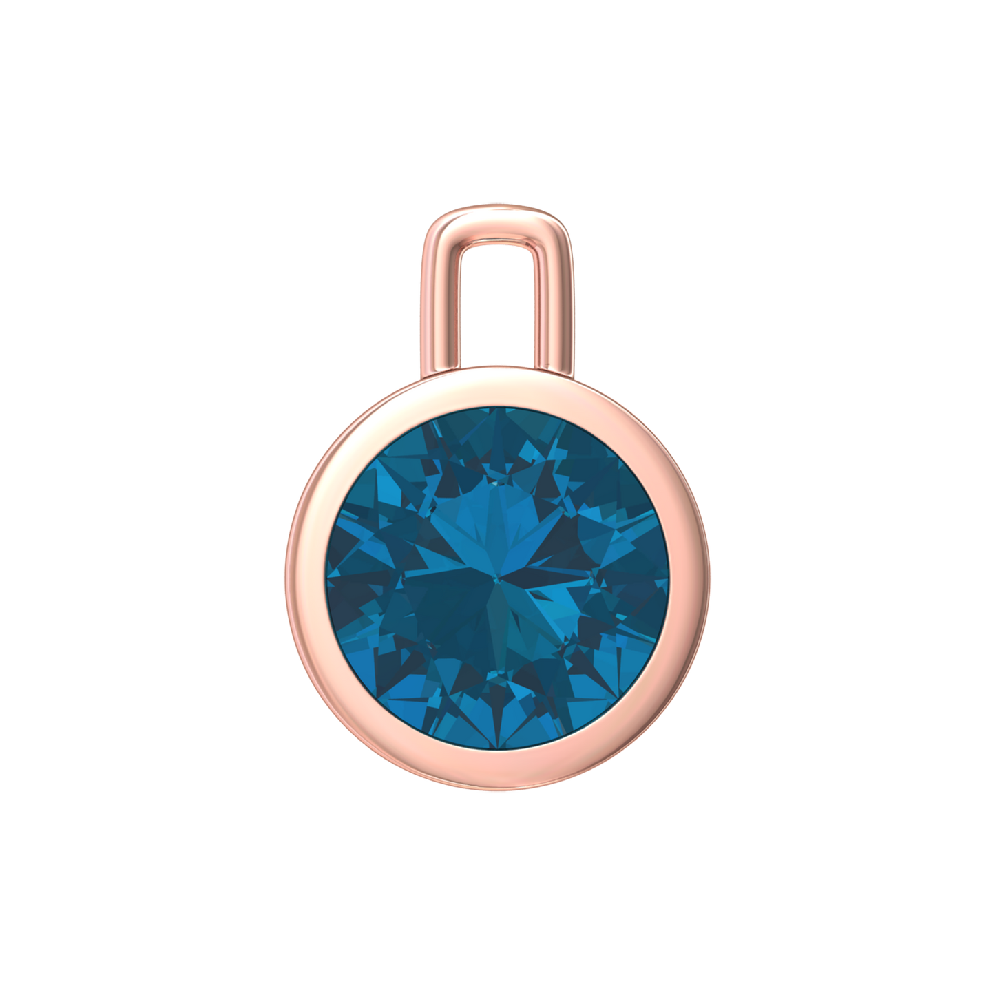 Nova pendant attachment in a plain bezel setting with round London Blue Topaz Gardiner Brothers Rose Gold