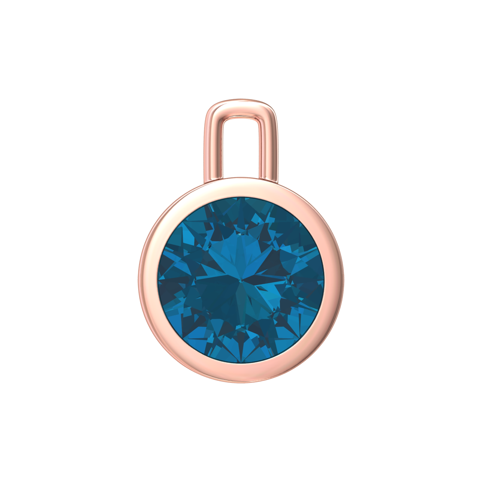 Nova pendant attachment in a plain bezel setting with round London Blue Topaz Gardiner Brothers Rose Gold