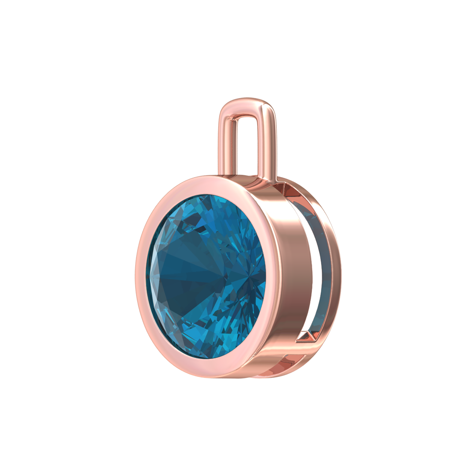 Nova pendant attachment in a plain bezel setting with round London Blue Topaz Gardiner Brothers