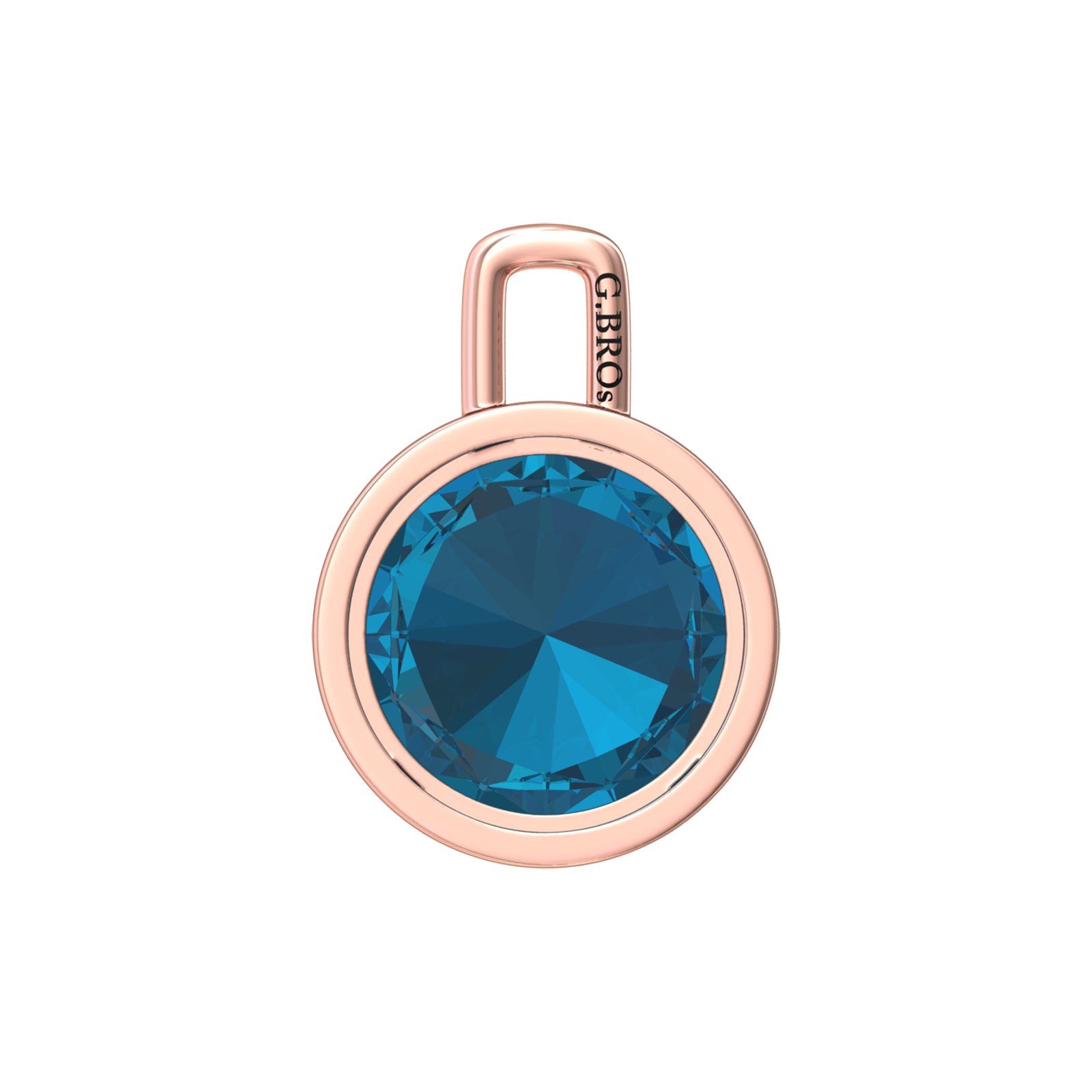 Nova pendant attachment in a plain bezel setting with round London Blue Topaz Gardiner Brothers