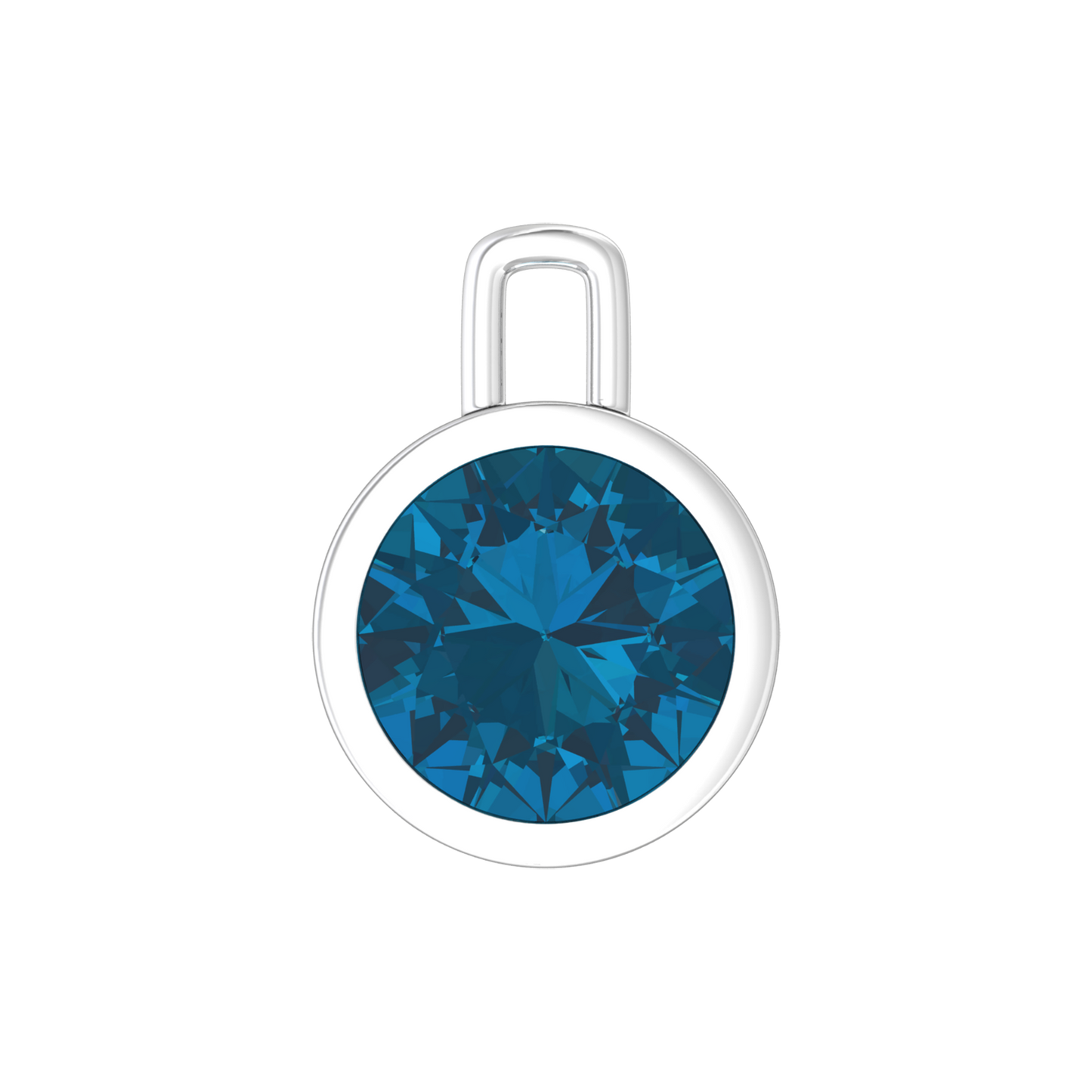 Nova pendant attachment in a plain bezel setting with round London Blue Topaz Gardiner Brothers White Gold